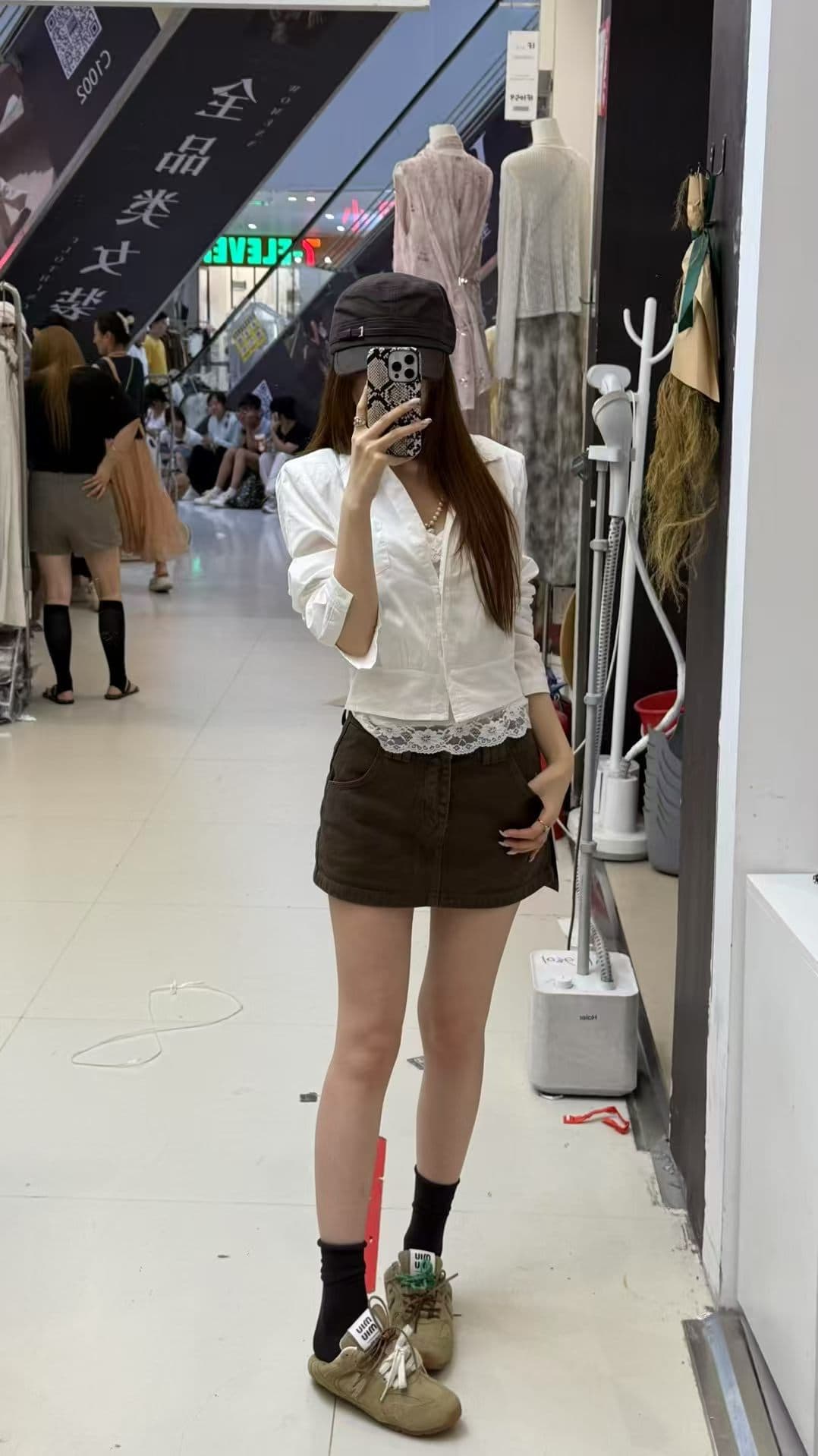 쇼트 스타일 폴로 칼라 셔츠 오픈 가디건 세트 여성 레이스 슬립 투피스 세트 부드러운 슬림해 보이는 맨위 상세 이미지 5