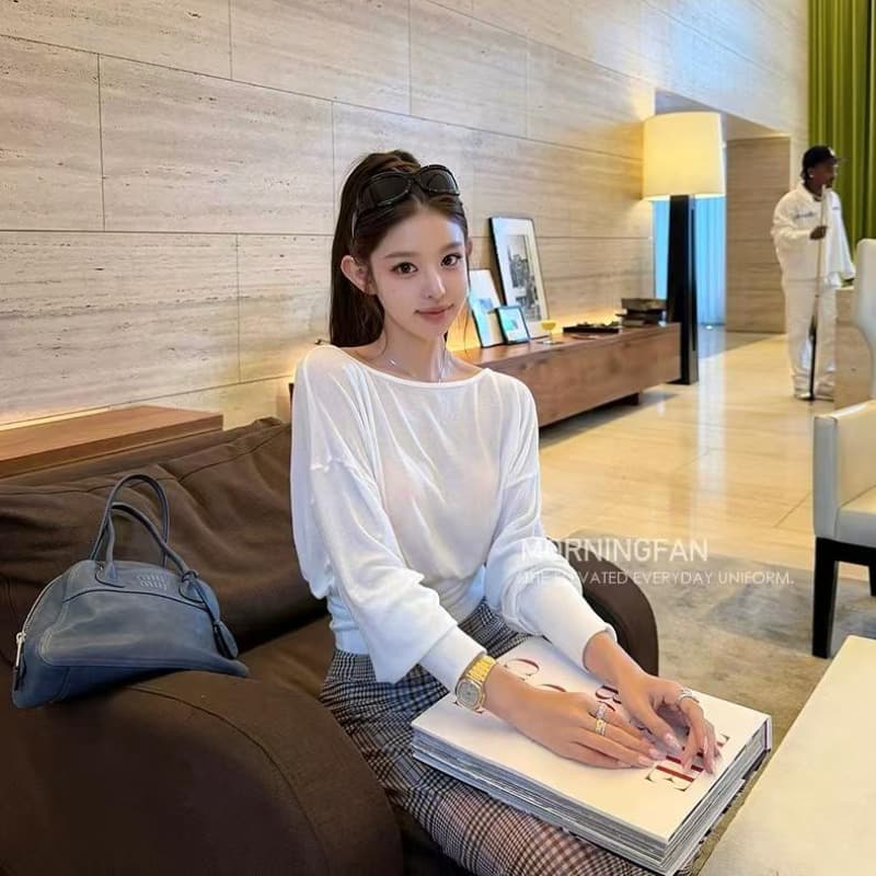 안녕하세요. 팬 팬 2ways 우유 피부 t jennie 일상 사설 서비스 도루 센스 둘 착용 어린 양 다리 소매 길이 소매 티셔츠 이미지 6