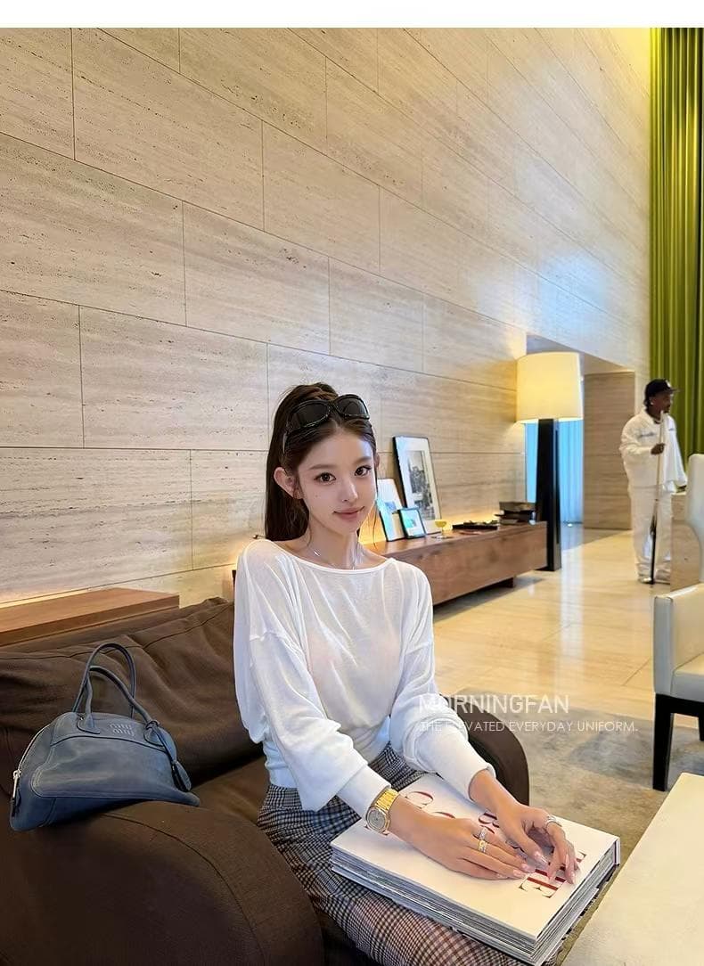안녕하세요. 팬 팬 2ways 우유 피부 t jennie 일상 사설 서비스 도루 센스 둘 착용 어린 양 다리 소매 길이 소매 티셔츠 상세 이미지 1