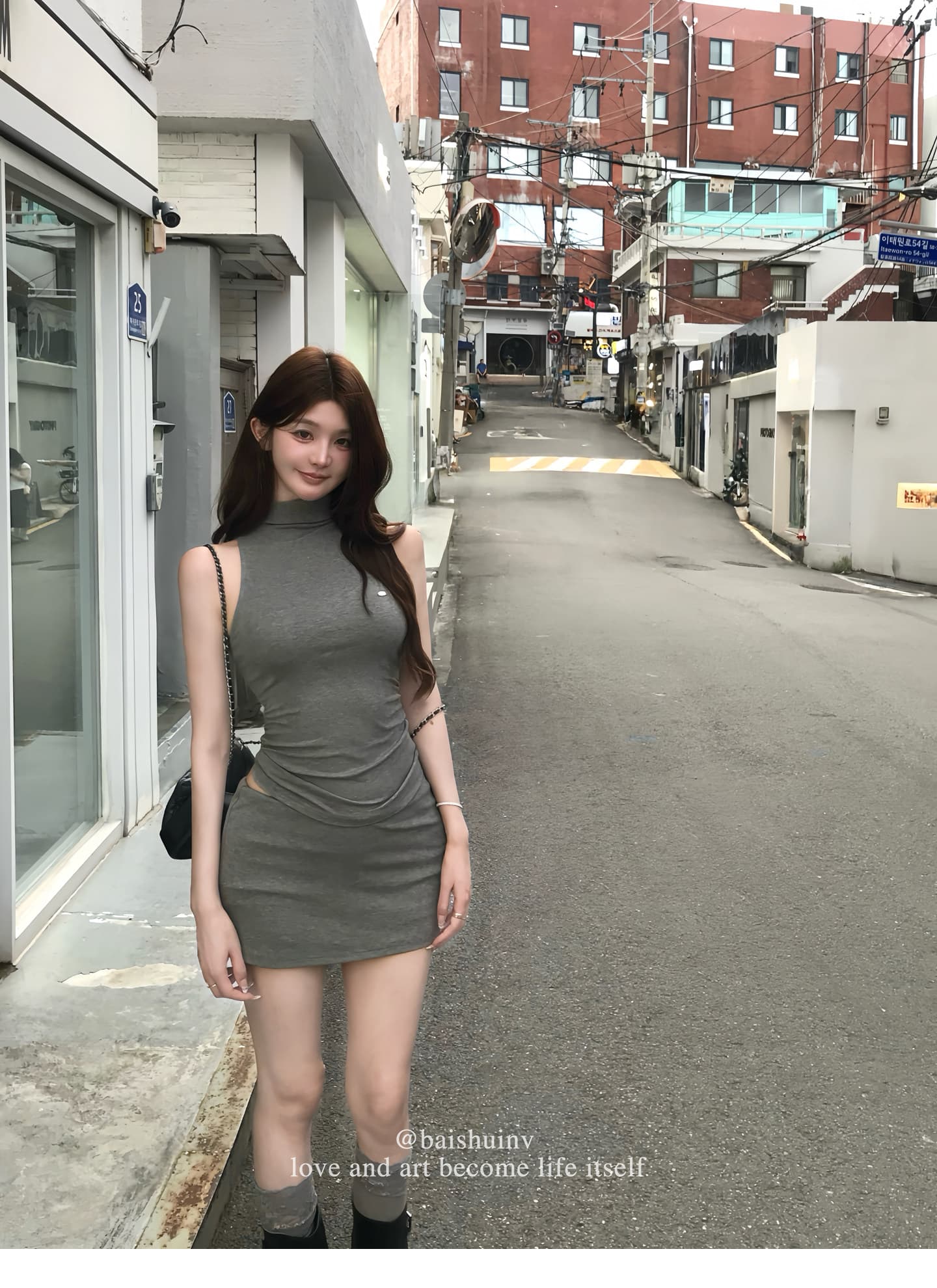 말뚝 더미 칼라 조끼 타이트 스커트 반신 스커트 여성 여름 한 부서 순수한 욕망 데이트 세트 상세 이미지 37