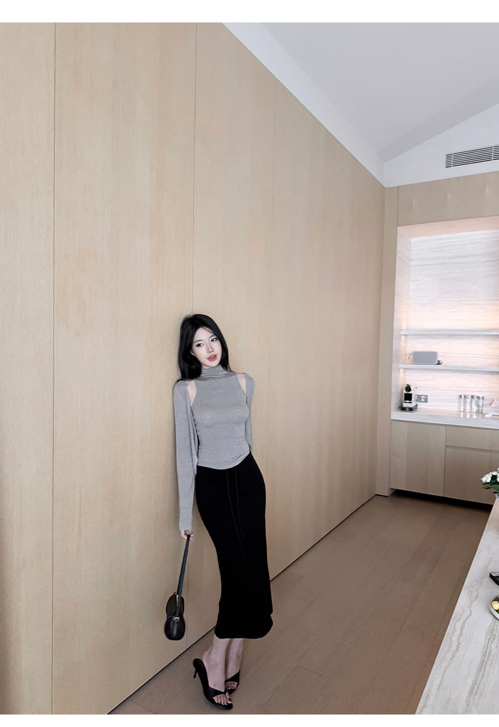 느긋한 우아함 센스 세트 긴팔 오픈 가디건 반하이넥 조끼 우산 진자 미니 스커트 3종 세트 슬림해 보이는 다용도 26 새로운 상세 이미지 6