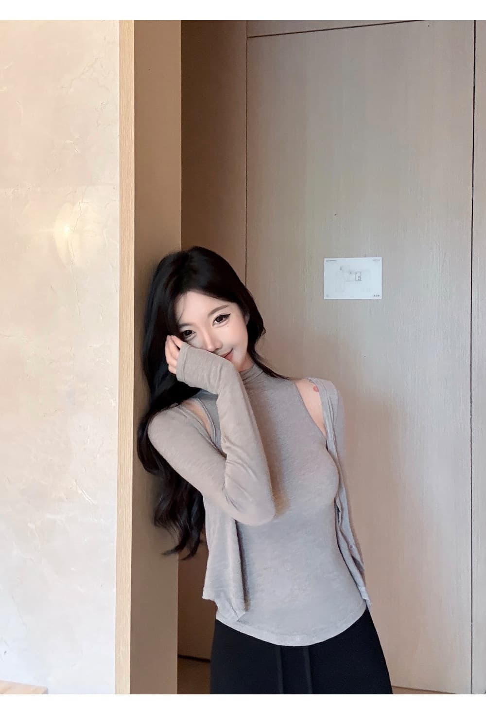 느긋한 우아함 센스 세트 긴팔 오픈 가디건 반하이넥 조끼 우산 진자 미니 스커트 3종 세트 슬림해 보이는 다용도 26 새로운 상세 이미지 9