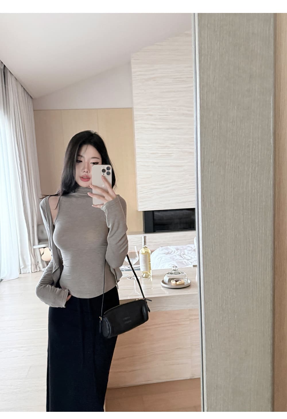 느긋한 우아함 센스 세트 긴팔 오픈 가디건 반하이넥 조끼 우산 진자 미니 스커트 3종 세트 슬림해 보이는 다용도 26 새로운 상세 이미지 21