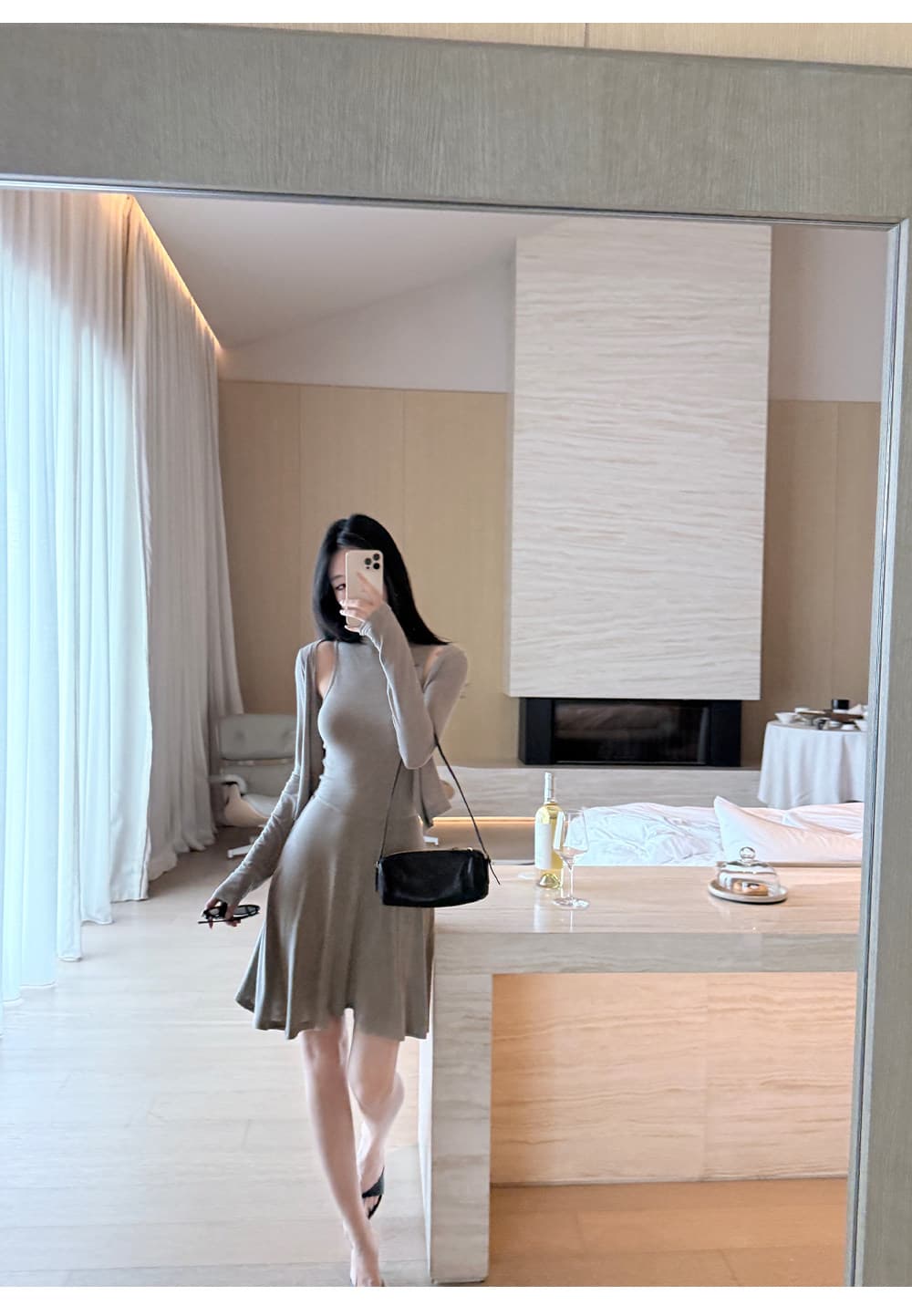 느긋한 우아함 센스 세트 긴팔 오픈 가디건 반하이넥 조끼 우산 진자 미니 스커트 3종 세트 슬림해 보이는 다용도 26 새로운 상세 이미지 22