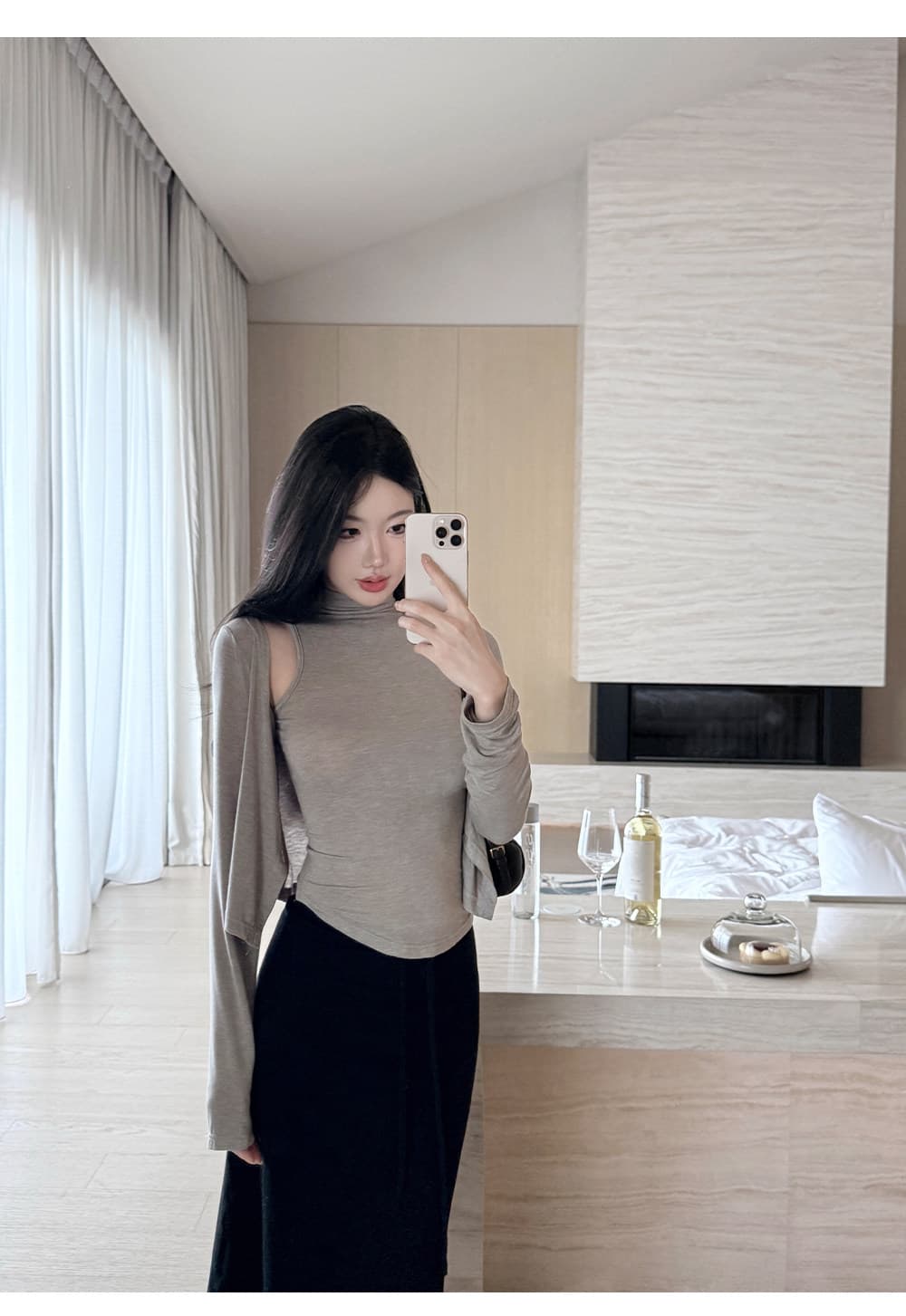 느긋한 우아함 센스 세트 긴팔 오픈 가디건 반하이넥 조끼 우산 진자 미니 스커트 3종 세트 슬림해 보이는 다용도 26 새로운 상세 이미지 24
