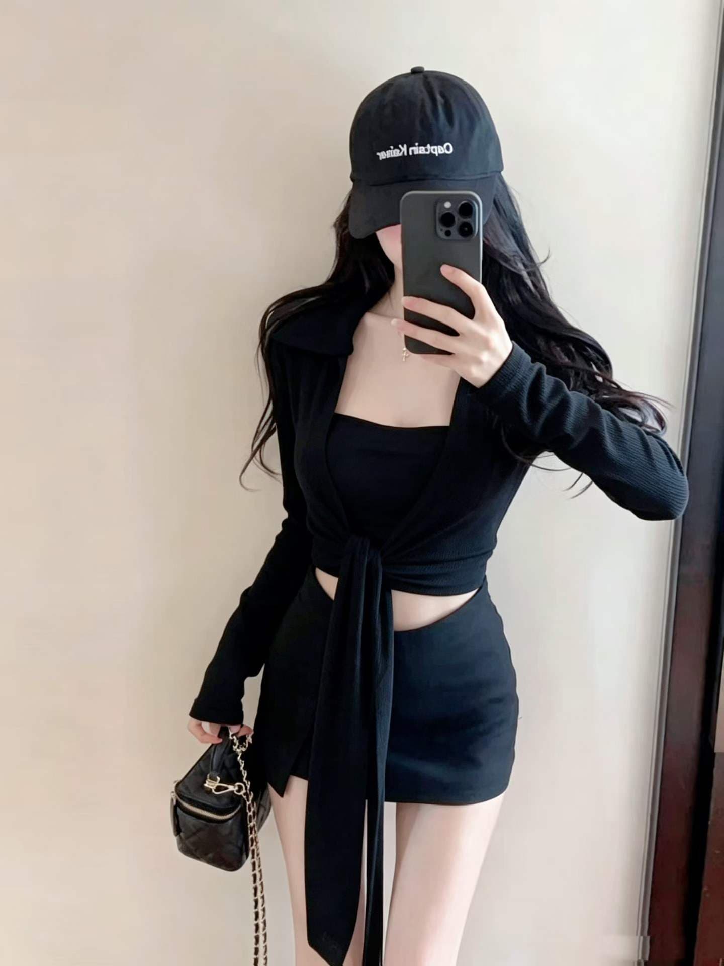 한 부서 캐주얼 바람 스트랩 가슴 패드 슬림해 보이는 캐미솔 가을 새로운 긴팔 폴로 칼라 오픈 가디건 투피스 슈트 상세 이미지 5