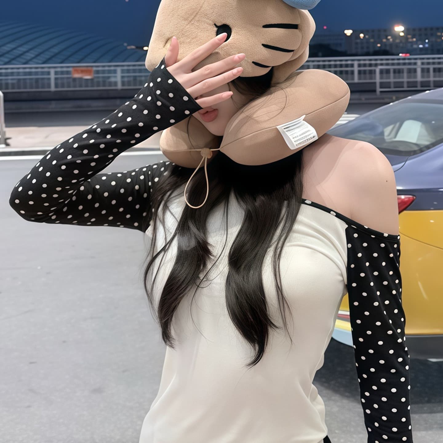 순수한 욕망 핫걸 바람 배색 도트 무늬 긴팔 티셔츠 가을 새로운 여성 의류 비스듬한 어깨 소매 섹시함 i 오프숄더 품격 맨위 이미지 6