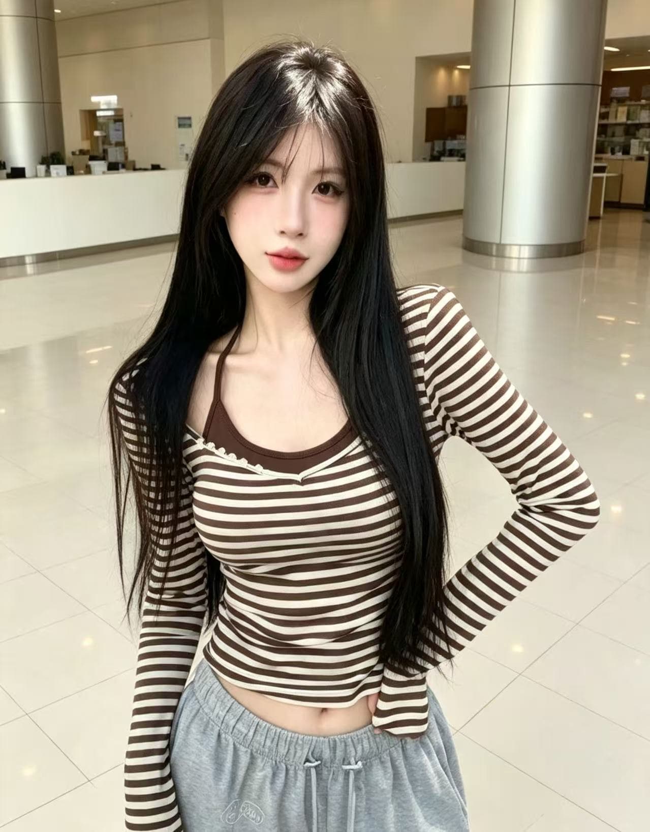 몸매 가꾸기 쇼트 스타일 행침 목 벨트 가슴 패드 캐미솔 만나는 인사이드 가져 가라. V넥 긴팔 스트라이프 티셔츠 맨위 투피스 슈트 상세 이미지 13
