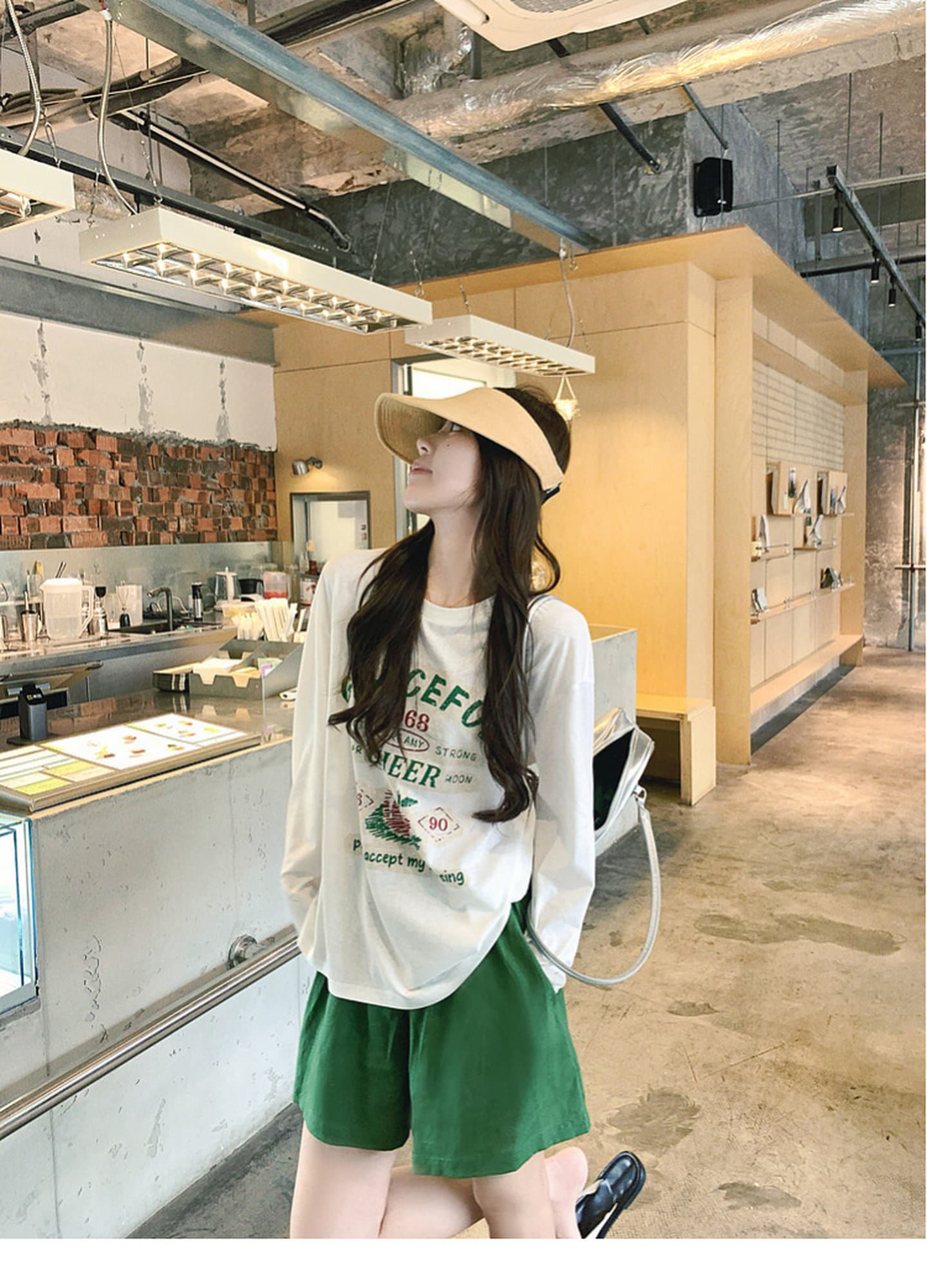 한 부서 라운드 넥 프린트 긴팔 티셔츠 여성 여름 자외선 차단 블라우스 루즈핏 10 캐주얼 반바지 상세 이미지 9