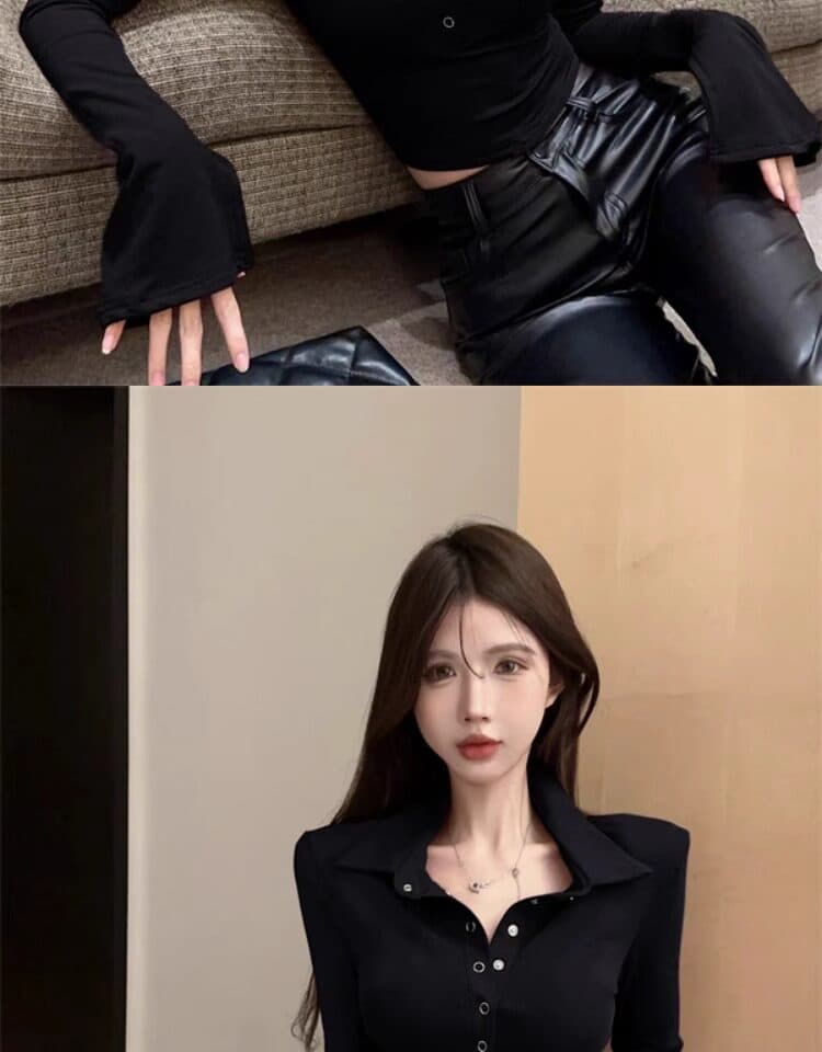 화이트 polo 폴로 칼라 기본 셔츠 여성 2026 가을 새로운 나팔 긴팔 티셔츠 타이트 인사이드 가져 가라. 쇼트 스타일 맨위 상세 이미지 15