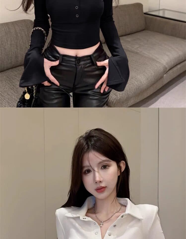 화이트 polo 폴로 칼라 기본 셔츠 여성 2026 가을 새로운 나팔 긴팔 티셔츠 타이트 인사이드 가져 가라. 쇼트 스타일 맨위 상세 이미지 17