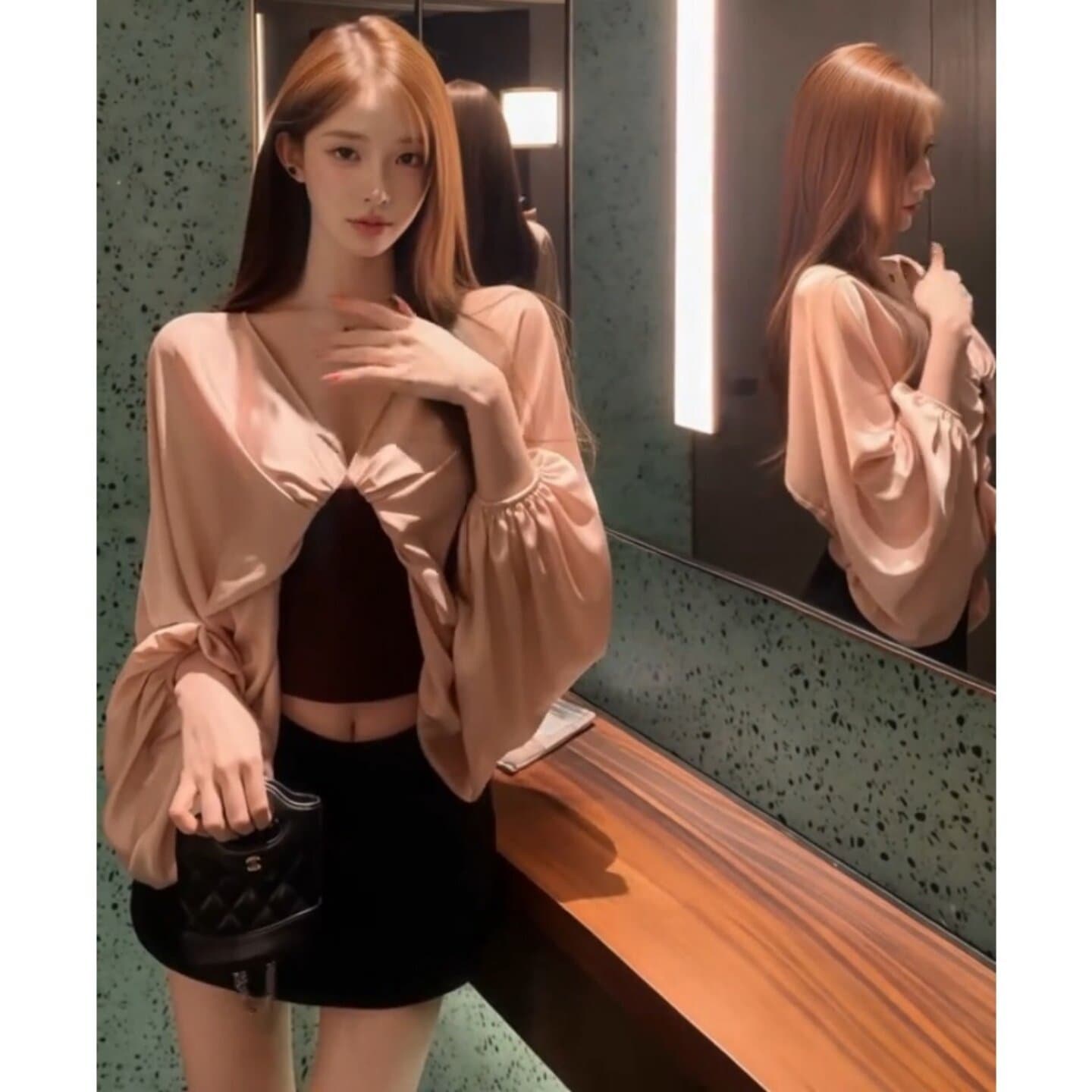 프랑스식 V넥 배색 패치워크 긴팔 여성 셔츠 2026 이른 가을 새로운 고유 한 아름다운 자이언트 잘 생긴 루즈핏 맨위 상세 이미지 3