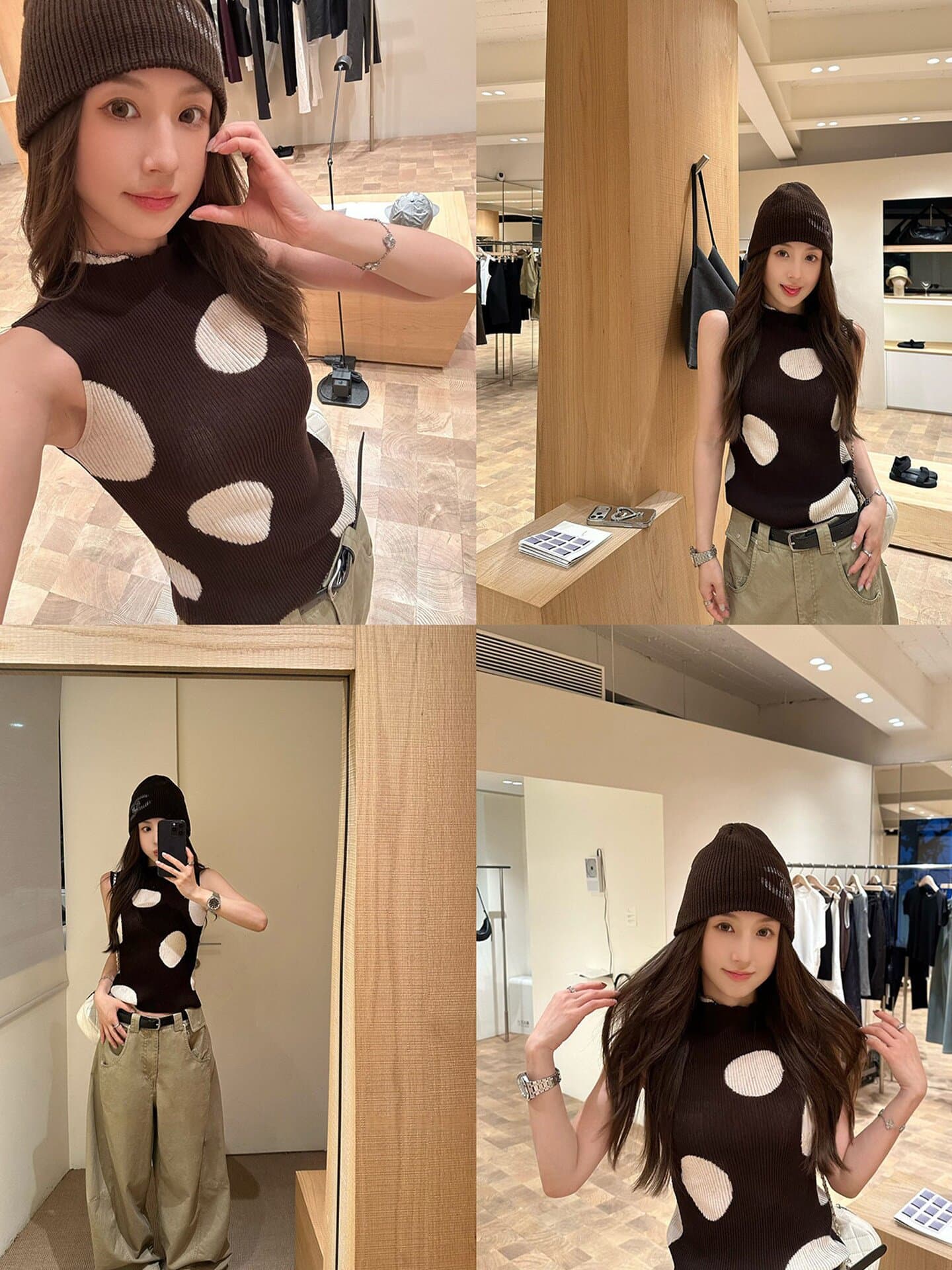 한 부서 레트로 도트 무늬 니트 조끼 여성 이른 가을 외출용 핫걸 품격 작은 키 몸매 가꾸기 슬림해 보이는 민소매 맨위 상세 이미지 5