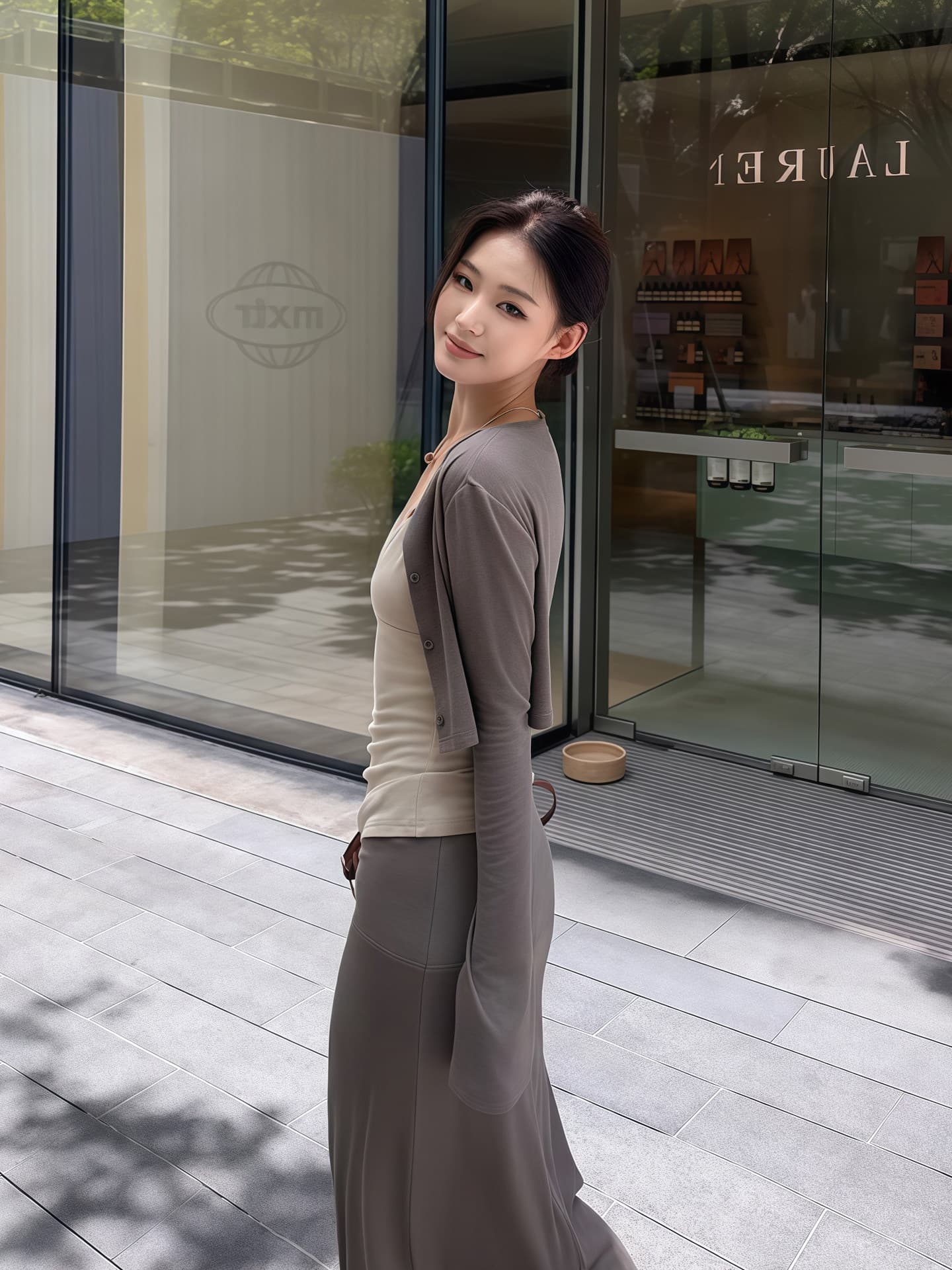 한 부서 캐주얼 느긋한 V넥 슬립 외부 가져 가라. 긴팔 오픈 가디건 여성 이른 가을 하이웨이스트 반신 롱 스커트 패션 3종 세트 상세 이미지 10