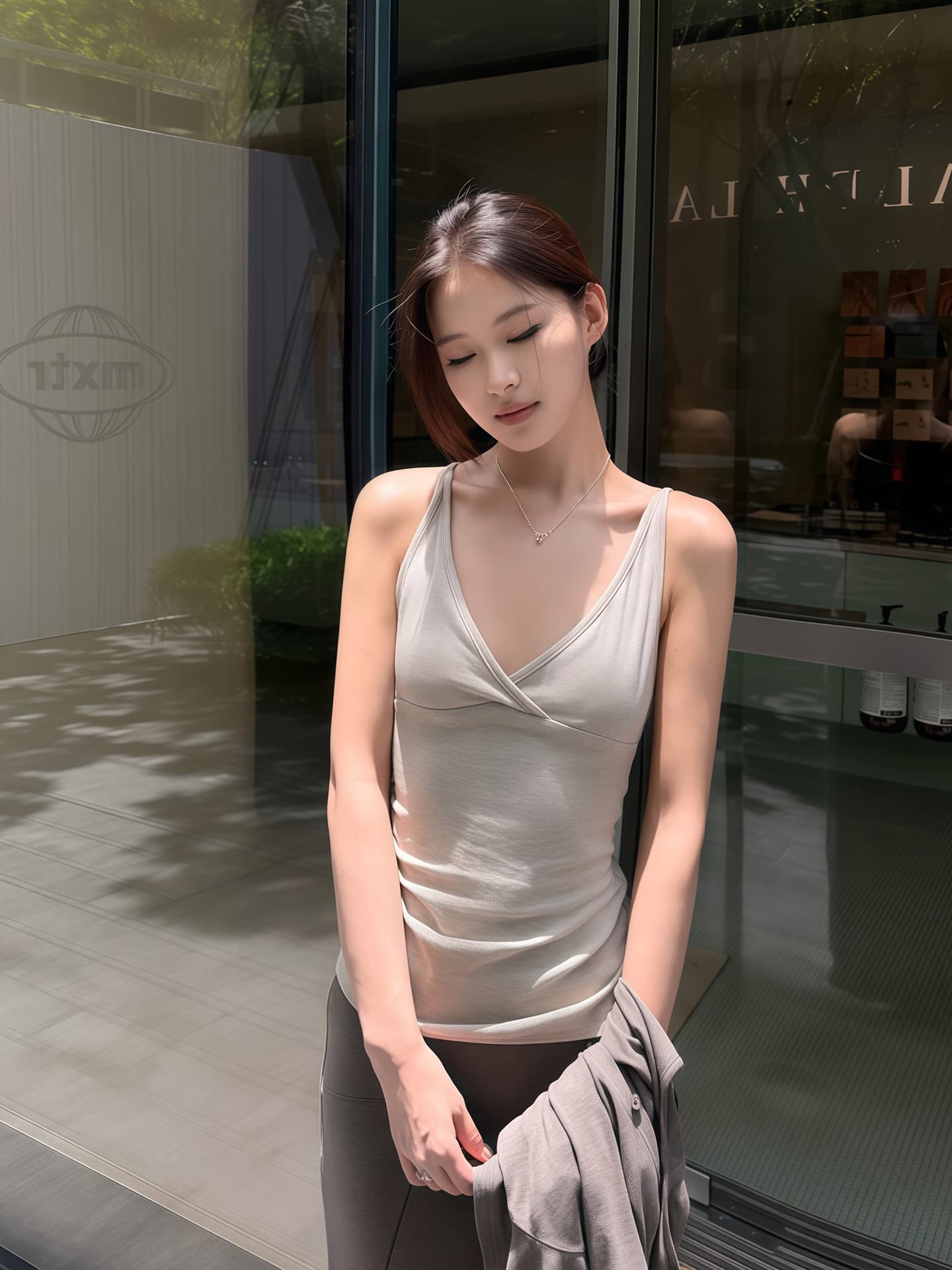 한 부서 캐주얼 느긋한 V넥 슬립 외부 가져 가라. 긴팔 오픈 가디건 여성 이른 가을 하이웨이스트 반신 롱 스커트 패션 3종 세트 상세 이미지 11