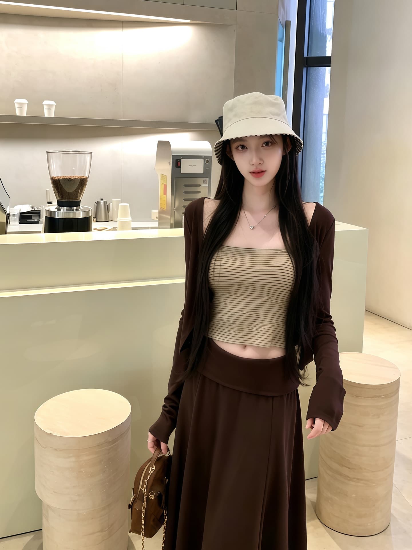 프랑스식 빛 요리 한 바람 긴팔 오픈 가디건 스택 착용 튜브탑 조끼 여성 가을 하이웨이스트 슬림해 보이는 반신 스커트 우아함 3종 세트 상세 이미지 26
