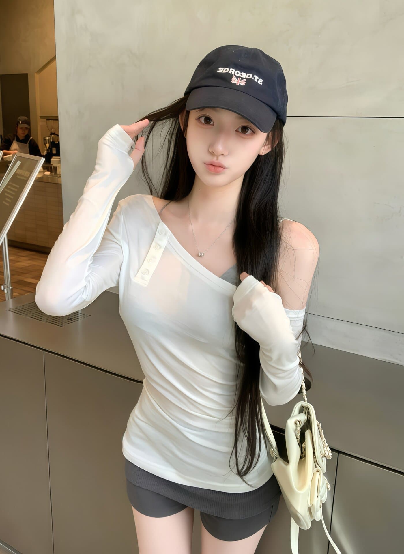 순수한 욕망 섹시함 핫걸 바람 비스듬한 어깨 긴팔 슬립 세트 여성 여름 시즌 2026 오프숄더 자외선 차단 블라우스 몸매 가꾸기 맨위 상세 이미지 4