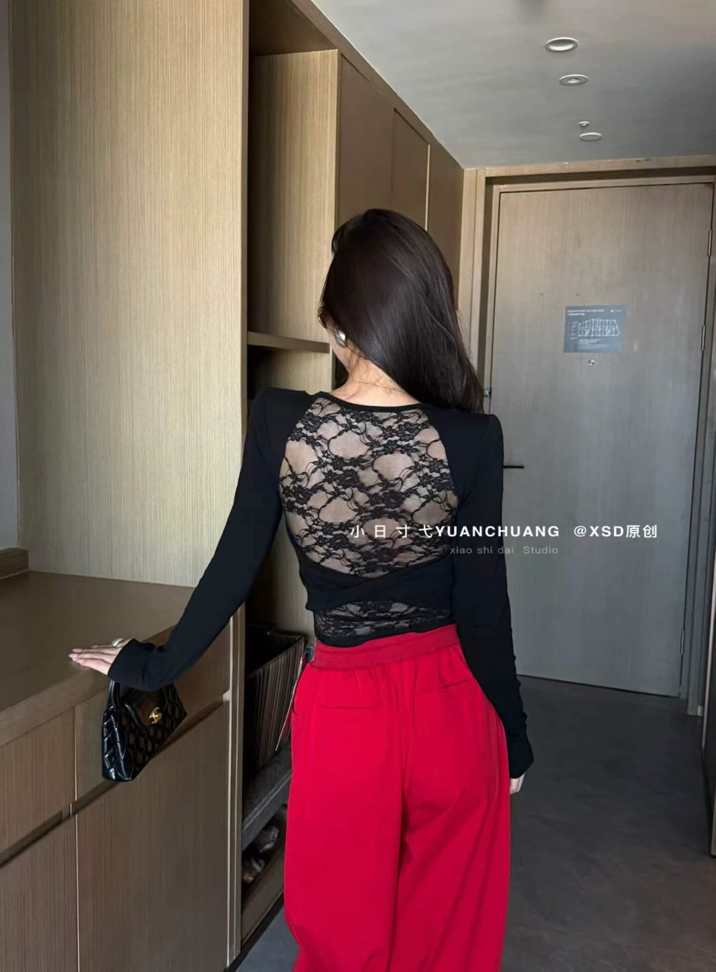 작은 시대 2026 가을 새로운 레이스 조각 u 칼라 긴팔 티셔츠 몸매 가꾸기 슬림해 보이는 기본 셔츠 순수한 욕망 핫걸 맨위 상세 이미지 20