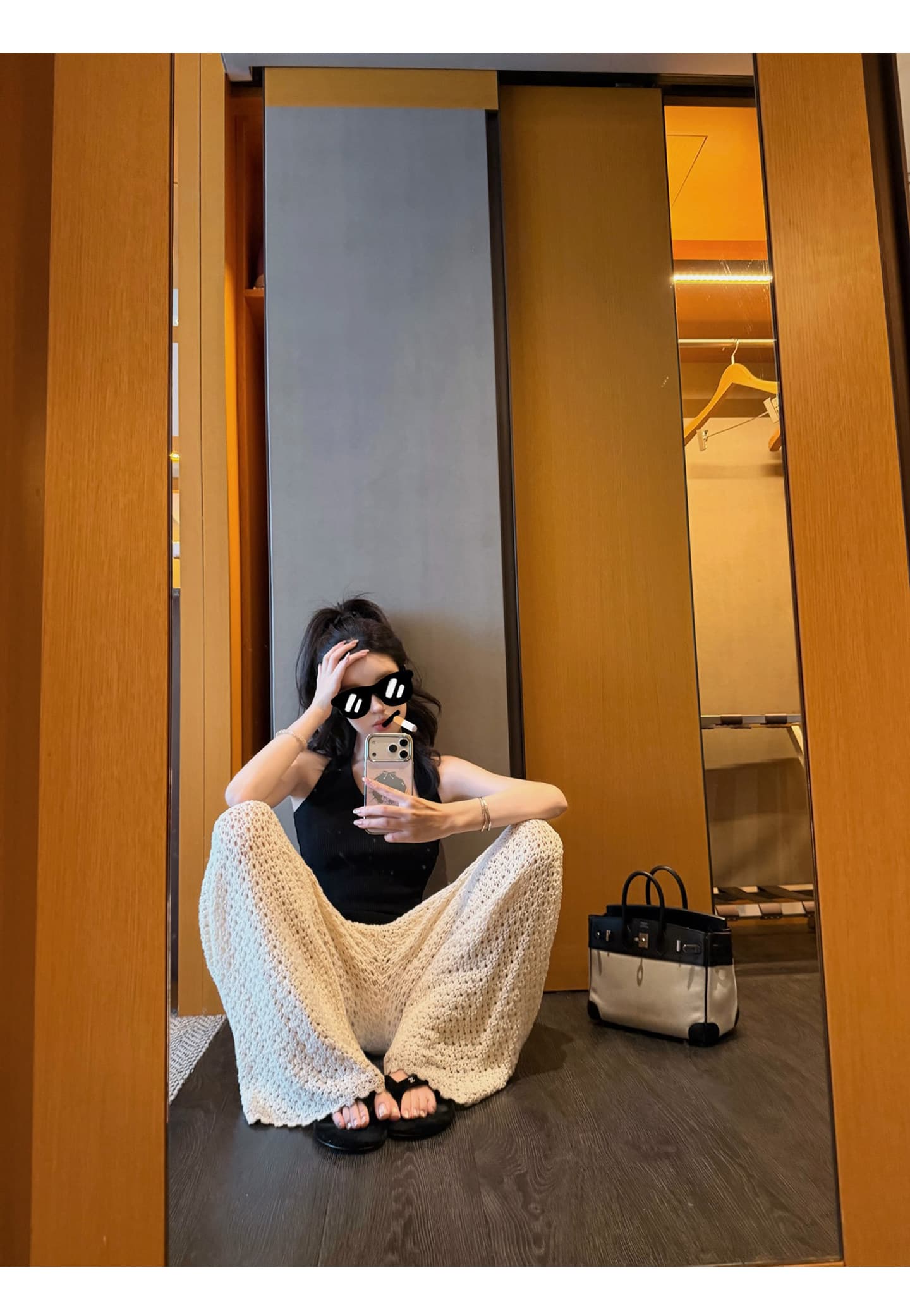 woppei 불규칙 비스듬한 어깨 행침 목 니트 조끼 여성 작은 대중 홀로우 아웃 단어 뒤로 몸매 가꾸기 슬림해 보이는 슬립 맨위 상세 이미지 6