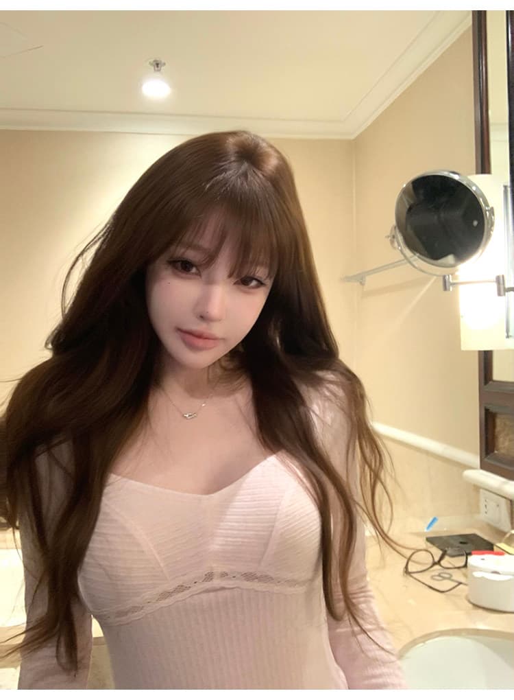 바람 종소리 작은 나이 홀로우 아웃 물결무늬 레이스 레이스 관대 한 칼라 긴팔 티셔츠 순수한 욕망 짧은 맨위 상세 이미지 27