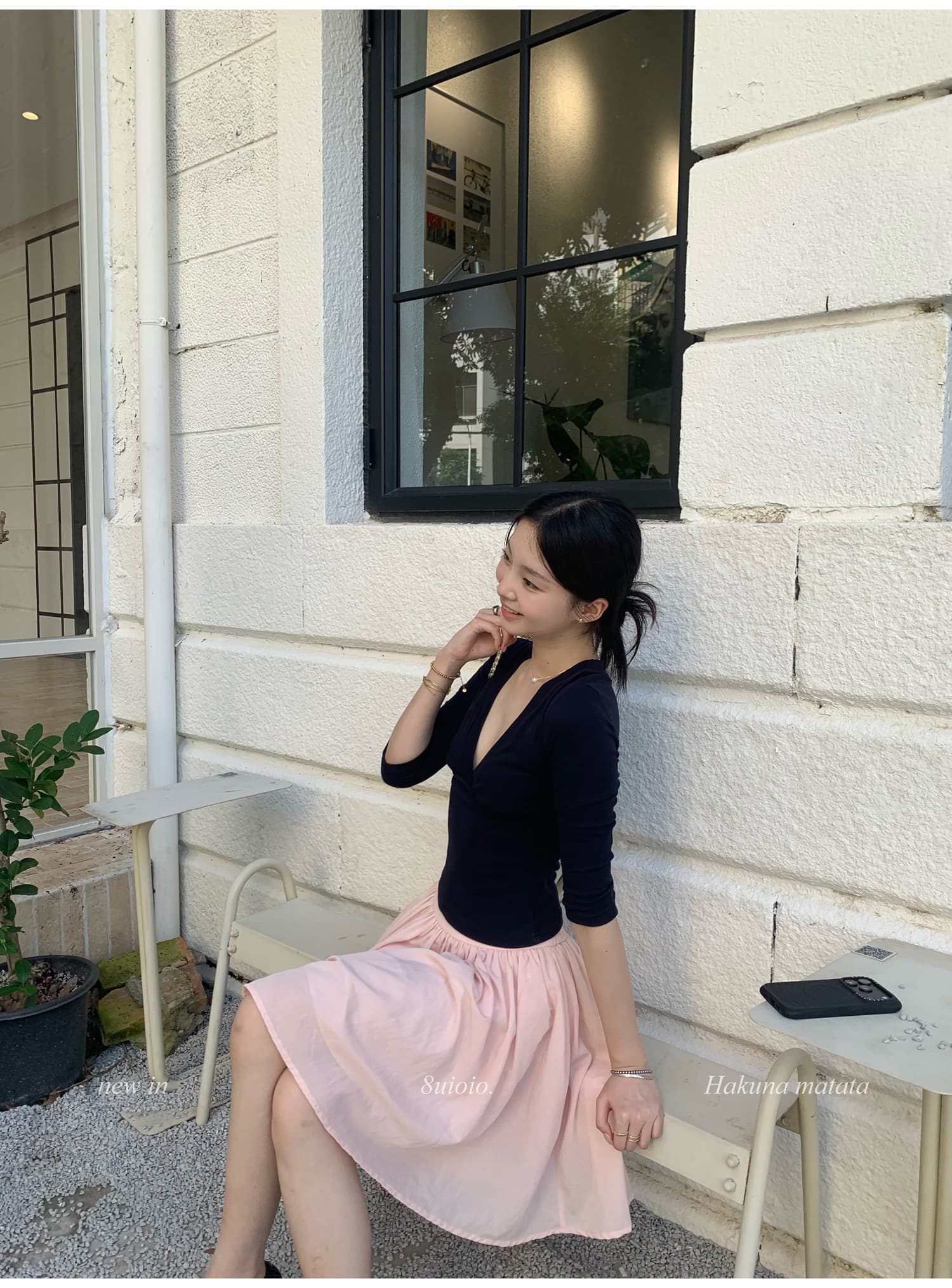단색 깊은 V 넥 쇼트 스타일 티셔츠 여성 여름 새로운 허리 수축 슬림해 보이는 다용도 얇은 맨위 상세 이미지 29