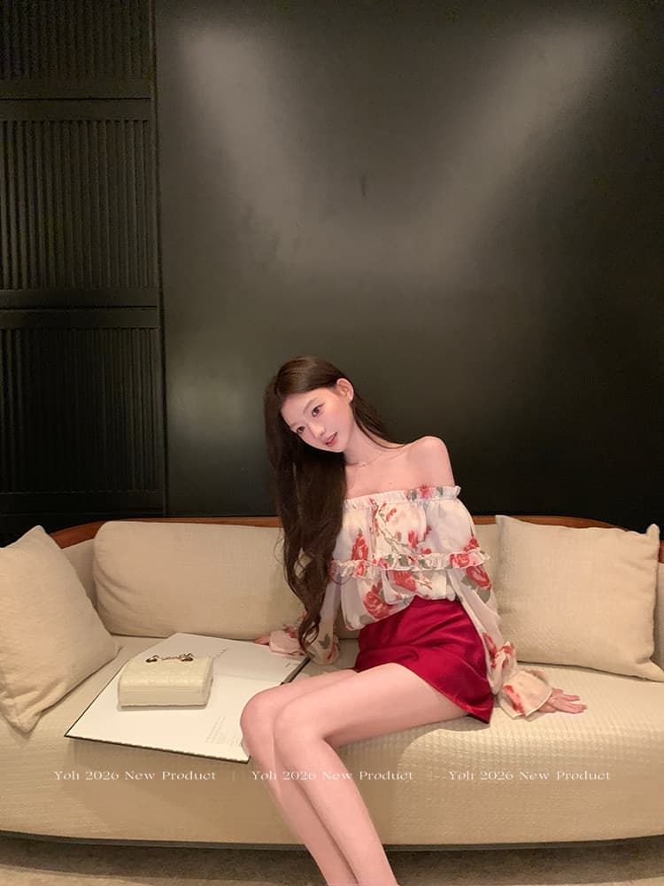 yoli 장 宥 이익 열정적 인 순간 장미 오프숄더 시폰 셔츠 여성 가을 레트로 루즈핏 슬림해 보이는 맨위 상세 이미지 2