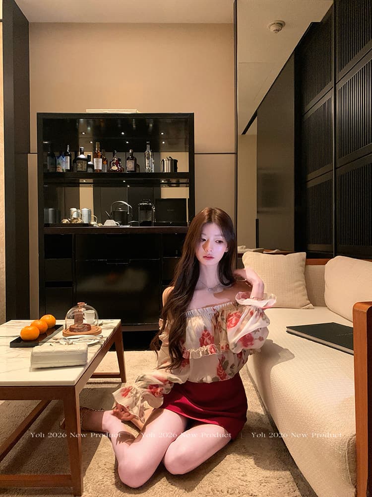 yoli 장 宥 이익 열정적 인 순간 장미 오프숄더 시폰 셔츠 여성 가을 레트로 루즈핏 슬림해 보이는 맨위 상세 이미지 3