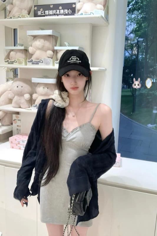 꽃 회색 V넥 레이스 슬립 드레스 순수한 욕망 진자 미니 스커트 레트로 체크무늬 가을 어깨 셔츠 느긋한 셔츠 이미지 6