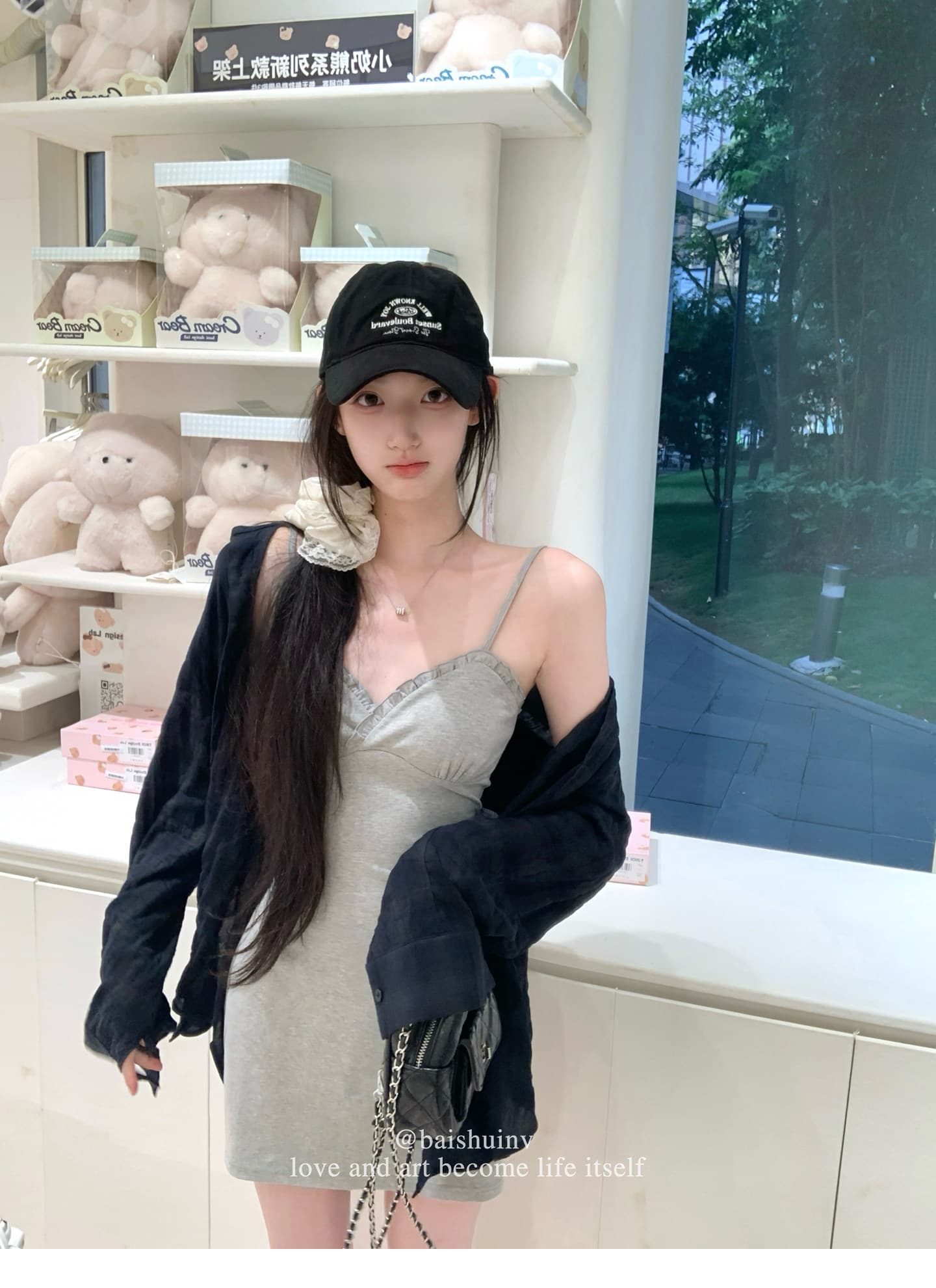꽃 회색 V넥 레이스 슬립 드레스 순수한 욕망 진자 미니 스커트 레트로 체크무늬 가을 어깨 셔츠 느긋한 셔츠 상세 이미지 5