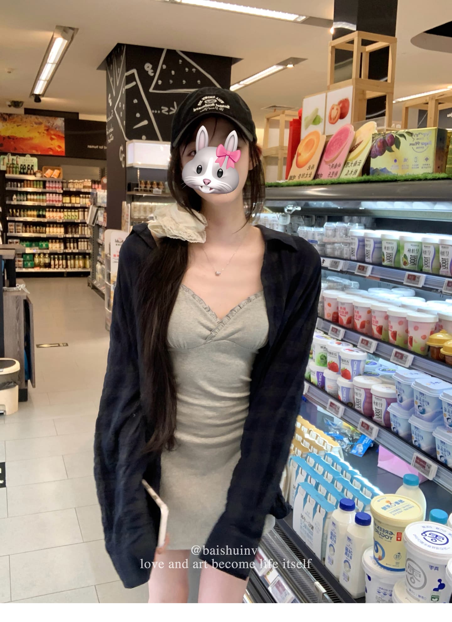꽃 회색 V넥 레이스 슬립 드레스 순수한 욕망 진자 미니 스커트 레트로 체크무늬 가을 어깨 셔츠 느긋한 셔츠 상세 이미지 12