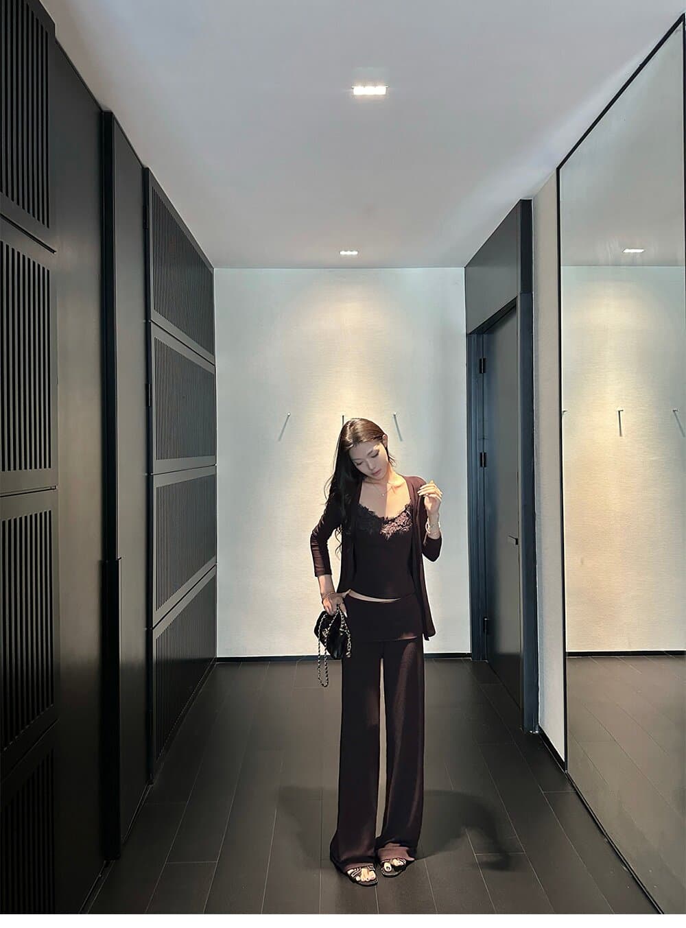 순수한 욕망 주간 접시 레이스 세트 그룹 순수한 욕망 자매 센스 오픈 가디건 슬립 뒤집다 허리 스트레이트 팬츠 3종 세트 상세 이미지 10