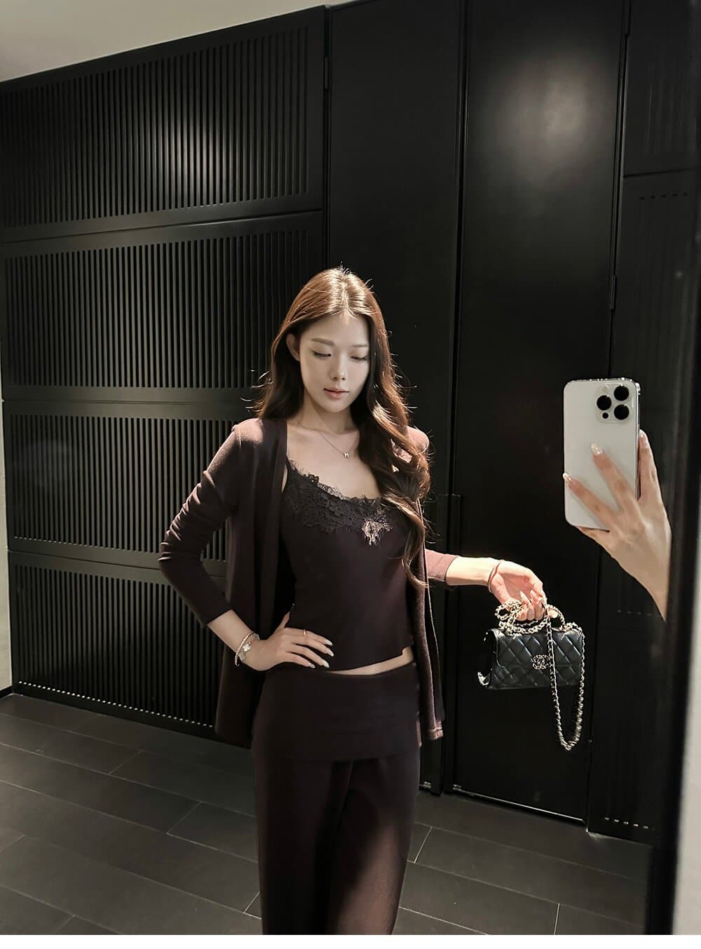 순수한 욕망 주간 접시 레이스 세트 그룹 순수한 욕망 자매 센스 오픈 가디건 슬립 뒤집다 허리 스트레이트 팬츠 3종 세트 상세 이미지 15