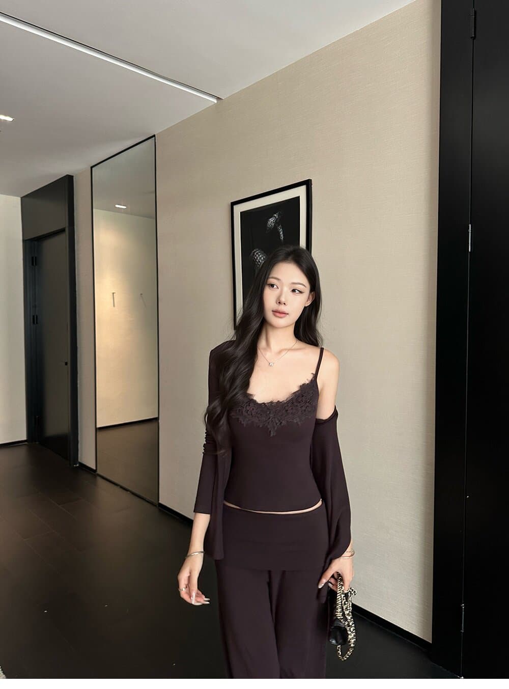순수한 욕망 주간 접시 레이스 세트 그룹 순수한 욕망 자매 센스 오픈 가디건 슬립 뒤집다 허리 스트레이트 팬츠 3종 세트 상세 이미지 18