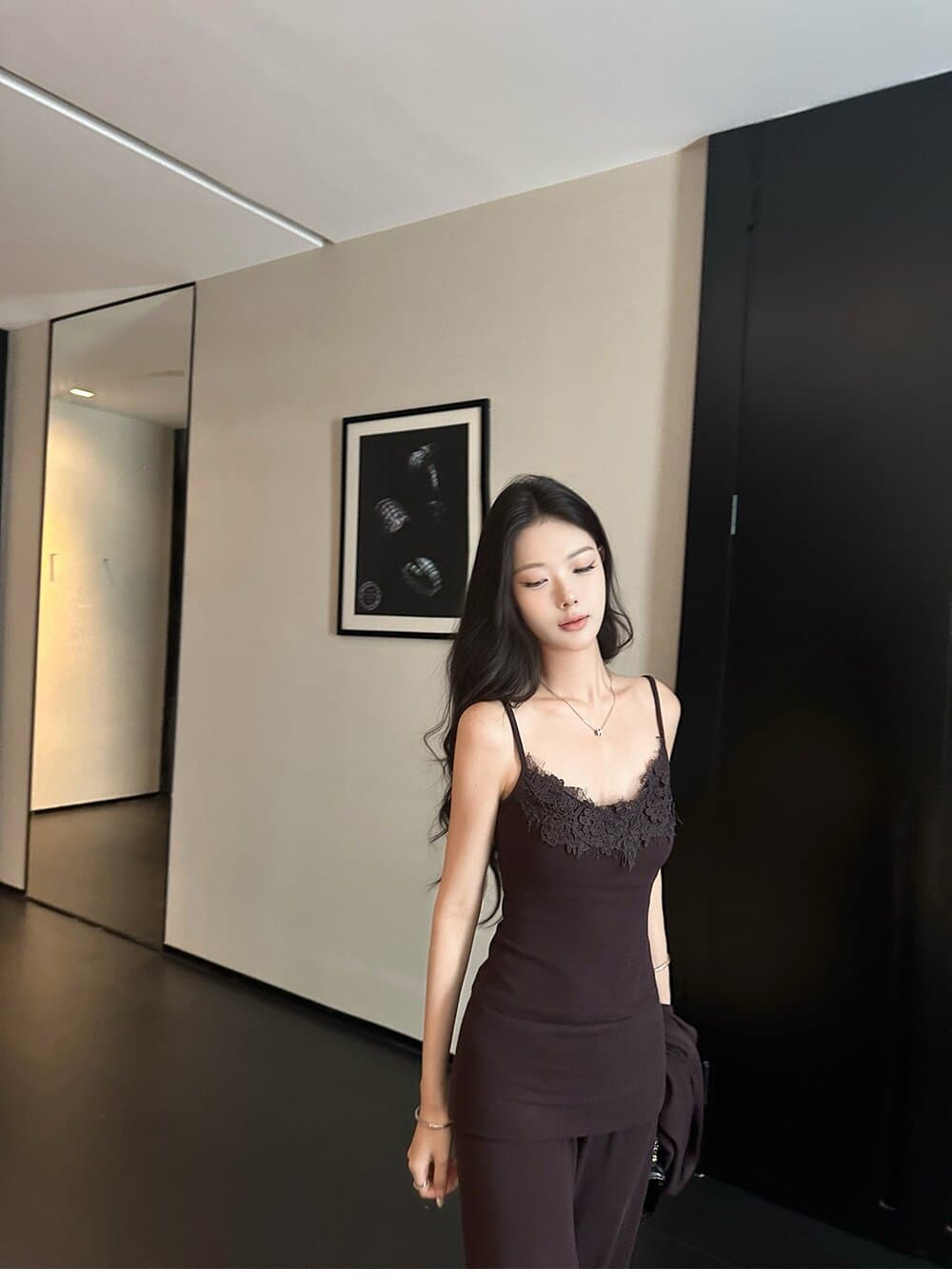 순수한 욕망 주간 접시 레이스 세트 그룹 순수한 욕망 자매 센스 오픈 가디건 슬립 뒤집다 허리 스트레이트 팬츠 3종 세트 상세 이미지 29