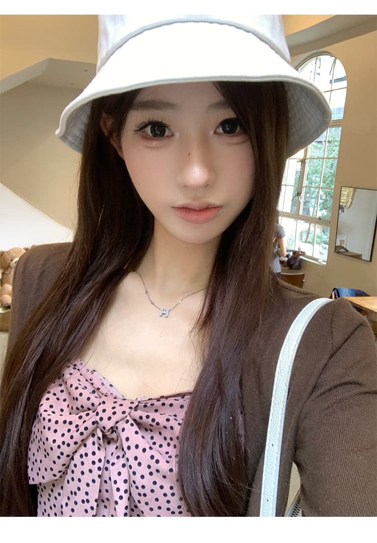 핑크색 V넥 도트 무늬 캐미솔 인사이드 가져 가라. 이른 가을 한 부서 몸매 가꾸기 아름다운 아름다운 외출용 맨위 상세 이미지 7