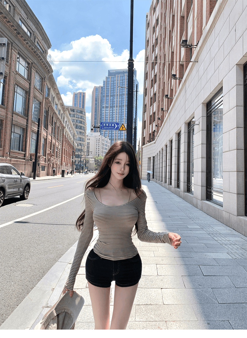 종이 사람들 긴팔 티셔츠 스트라이프 맨위 상세 이미지 1