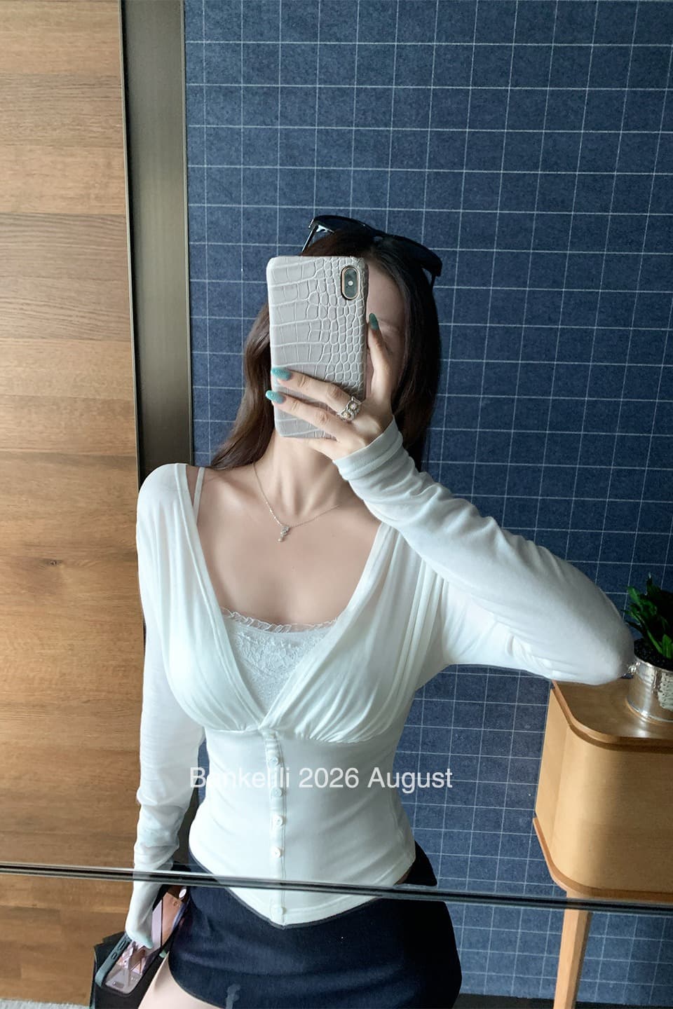 밤나무 코코아 bankelili 순수한 욕망 안개 빛 76 주간 실크 19 양모 V넥 플리츠 오픈 가디건 튜브탑 세트 그룹 이미지 7