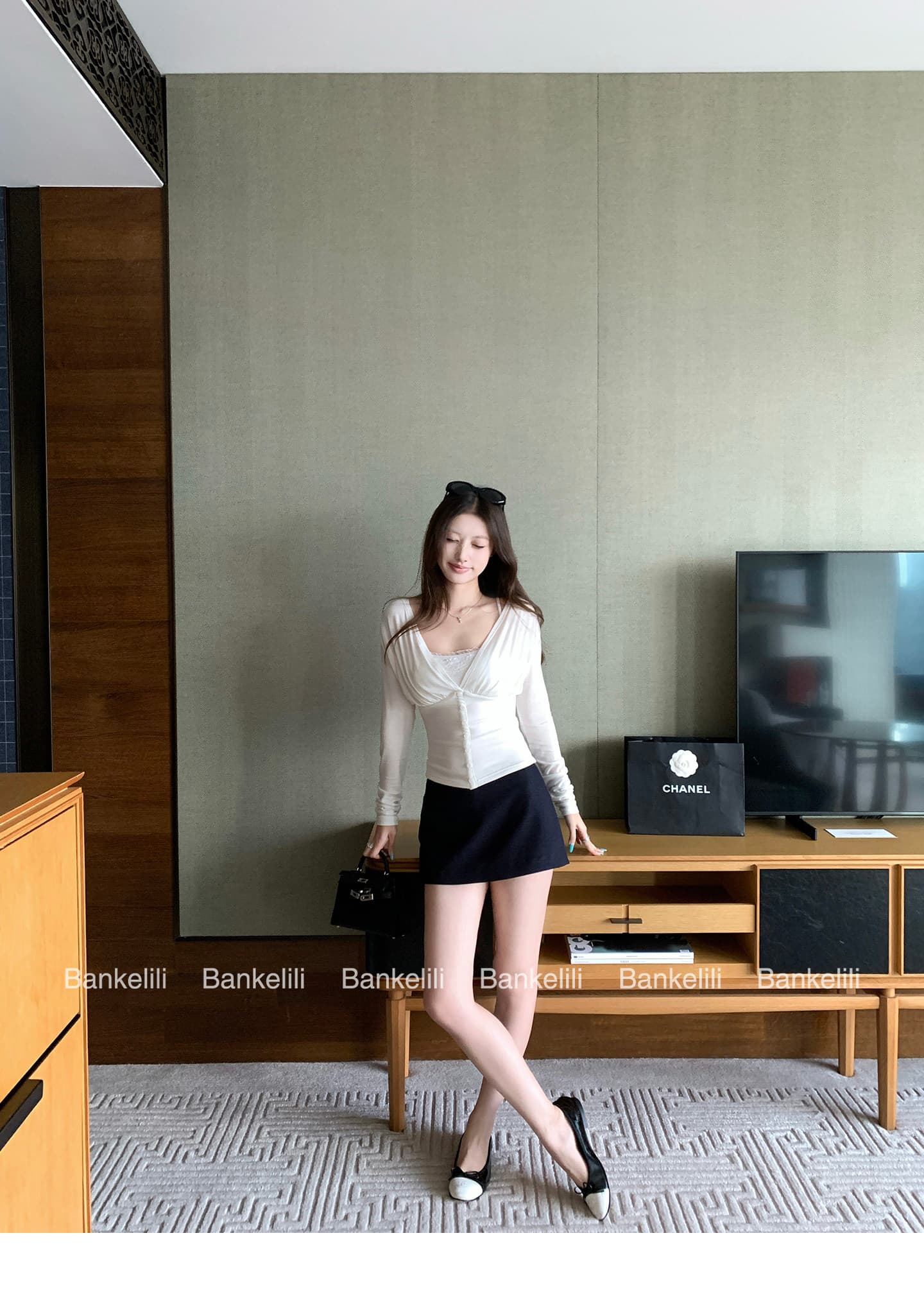 밤나무 코코아 bankelili 순수한 욕망 안개 빛 76 주간 실크 19 양모 V넥 플리츠 오픈 가디건 튜브탑 세트 그룹 상세 이미지 15