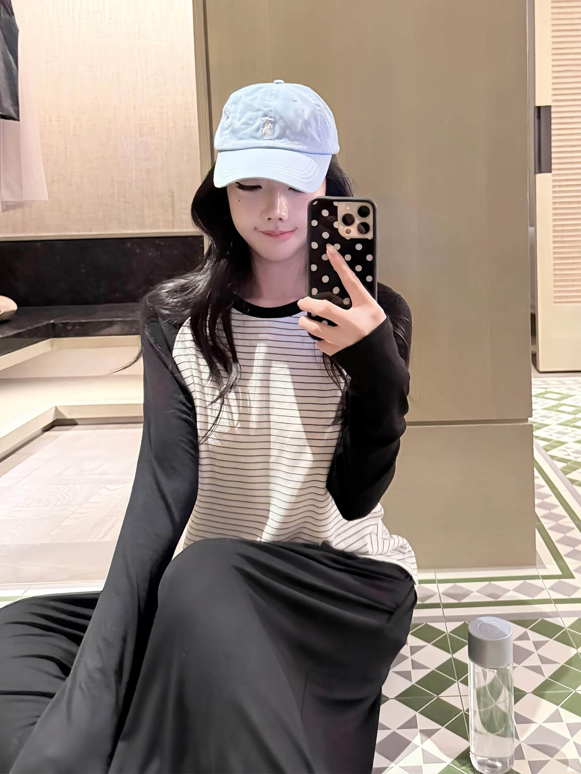 한 부서 스트라이프 패치워크 색상 라운드 넥 긴팔 티셔츠 가을 여성 2026 새로운 얇은 스타일 캐주얼 다용도 느슨함 바람 맨위 이미지 5