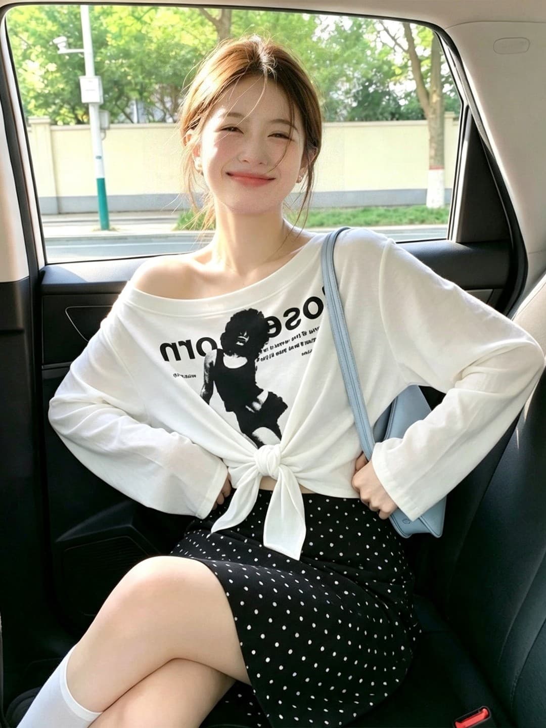 새로운 느긋한 바람 알파벳 프린트 오프숄더 레이스업 허리 수축 긴팔 티셔츠 여성 루즈핏 슬림해 보이는 맨위 이미지 4