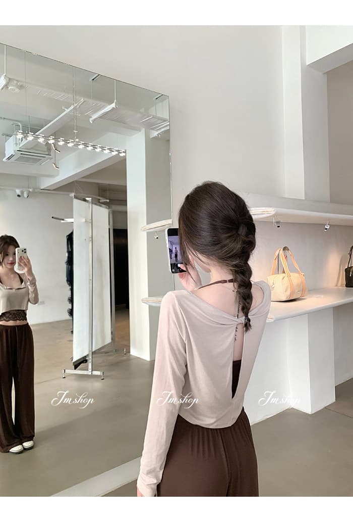 이른 가을 새로운 긴팔 빈 매듭 티셔츠 레이스 레이스 행침 목 슬립 캐주얼 바지 3종 세트 세트 상세 이미지 22