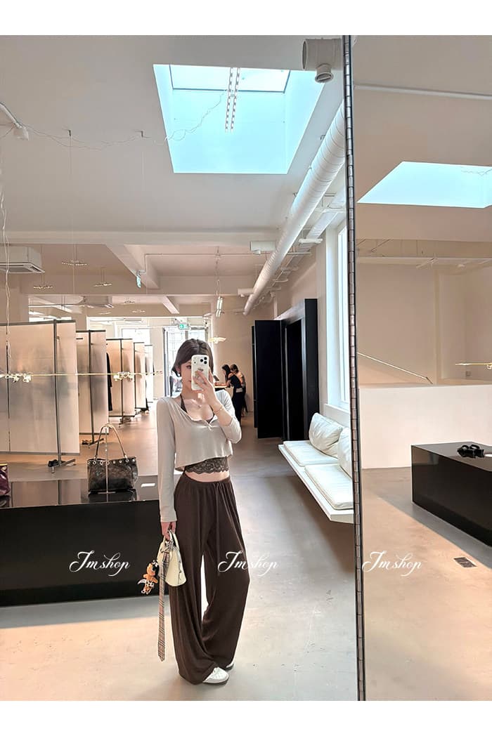 이른 가을 새로운 긴팔 빈 매듭 티셔츠 레이스 레이스 행침 목 슬립 캐주얼 바지 3종 세트 세트 상세 이미지 23