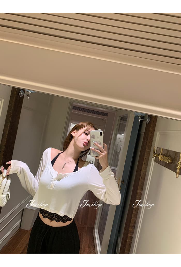 이른 가을 새로운 긴팔 빈 매듭 티셔츠 레이스 레이스 행침 목 슬립 캐주얼 바지 3종 세트 세트 상세 이미지 27