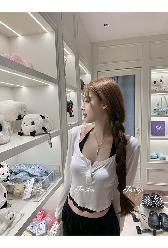 이른 가을 새로운 긴팔 빈 매듭 티셔츠 레이스 레이스 행침 목 슬립 캐주얼 바지 3종 세트 세트 상세 이미지 28