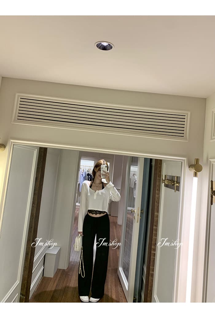 이른 가을 새로운 긴팔 빈 매듭 티셔츠 레이스 레이스 행침 목 슬립 캐주얼 바지 3종 세트 세트 상세 이미지 31