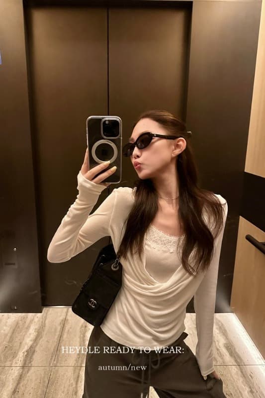 청 치자 나무 늦게 와인 라이 경기 서울 흔들다 칼라 레이스 조각 작은 셔츠 부드러운 찹쌀 프로 피부 페이크 레이어드 맨위 이미지 6