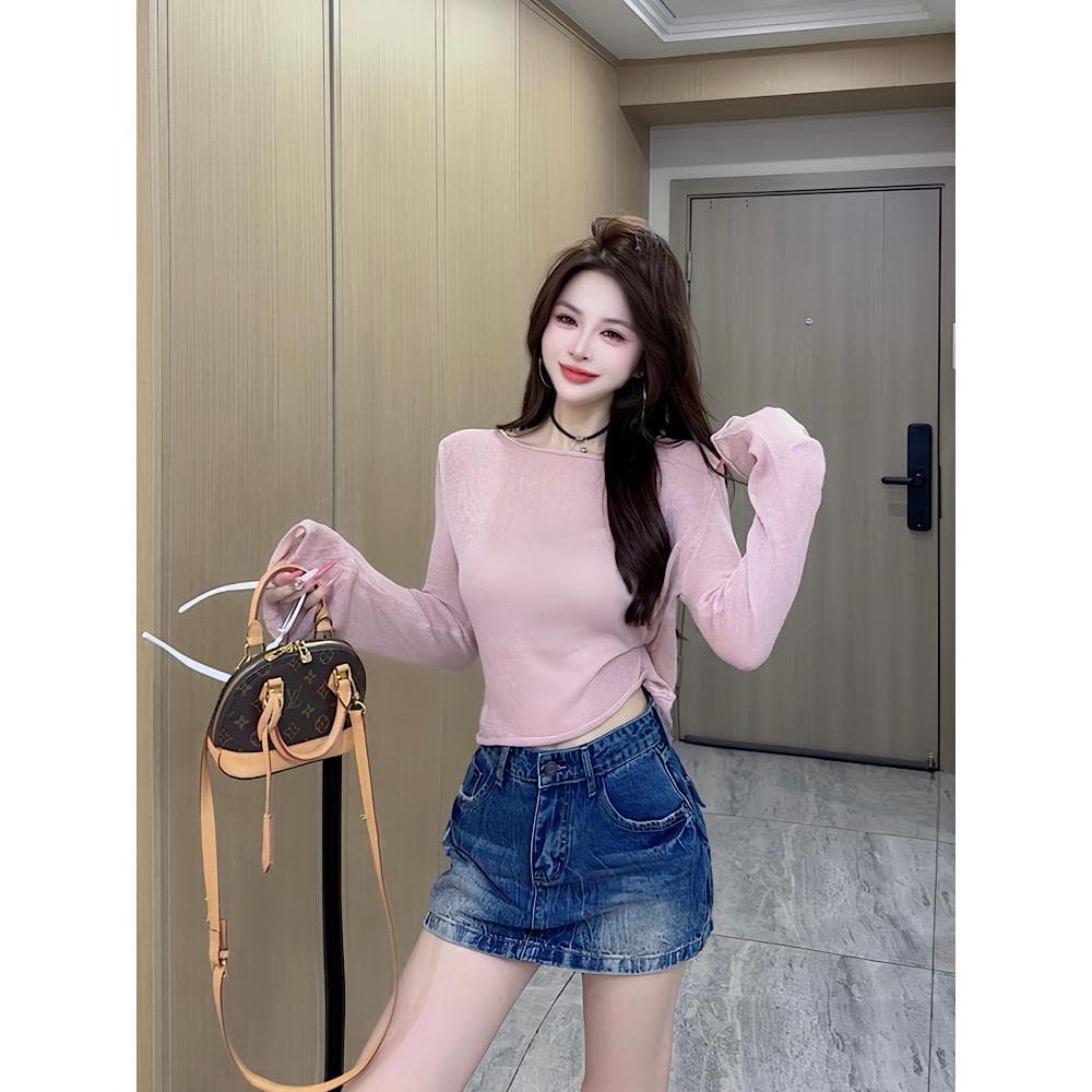 이른 가을 신제품 패션 디자인 센스 나팔 소매 한 부서 니트 맨위 여성 상세 이미지 4