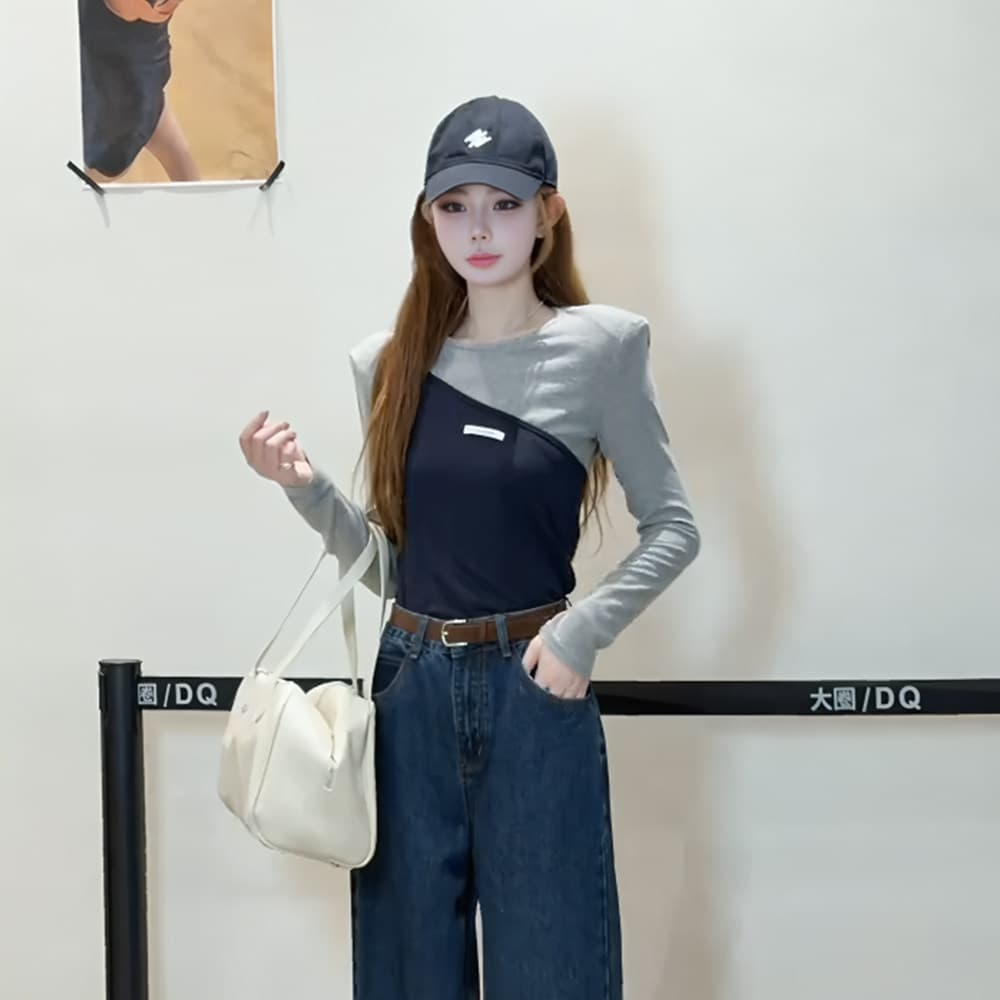 디자인 센스 사실 두 조각 긴팔 티셔츠 기본 셔츠 슬립 세트 여성 가을 새로운 한 부서 몸매 가꾸기 슬림해 보이는 맨위 상세 이미지 3