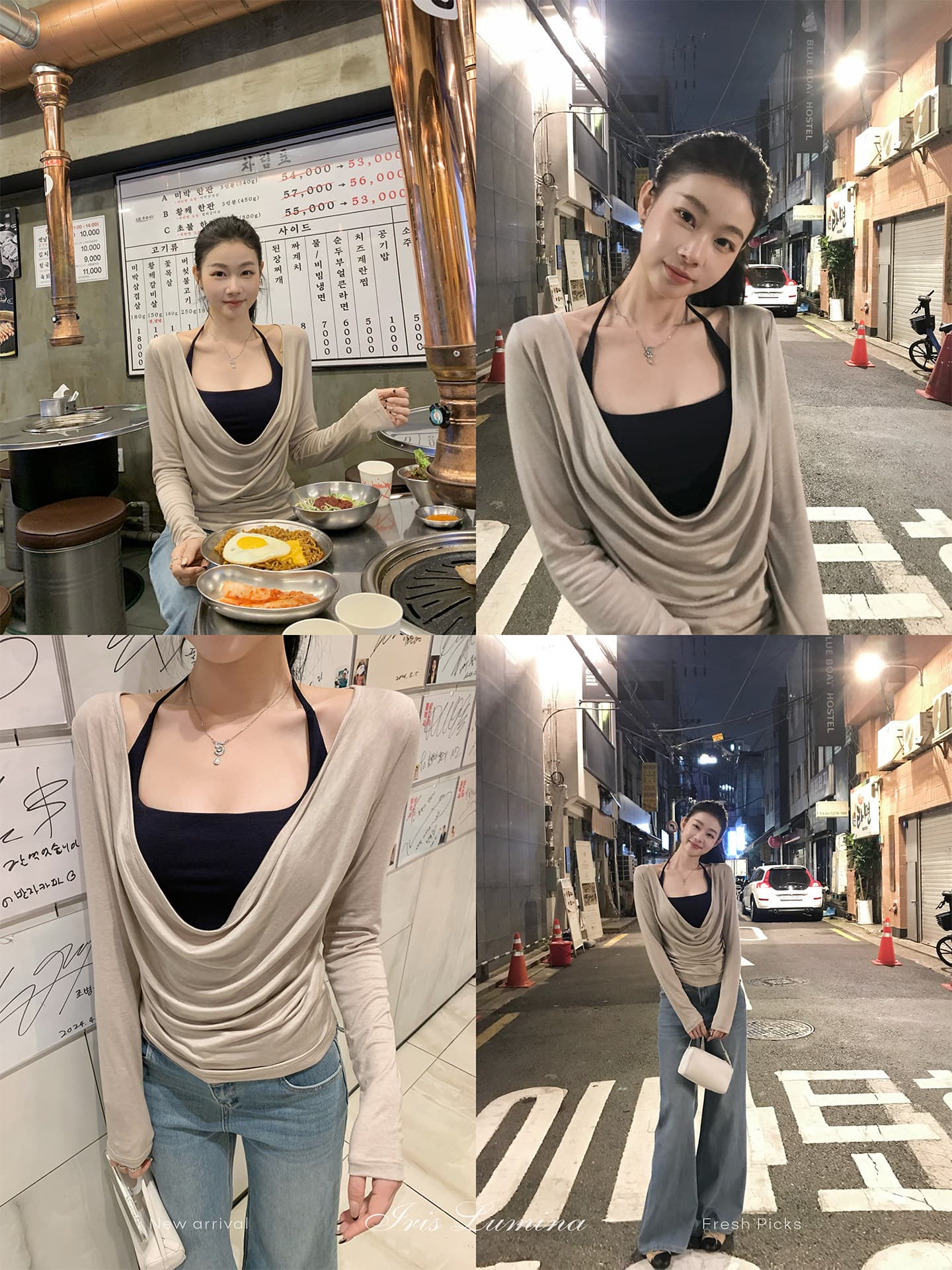iris lumina 예약하기 어둡고 조용한 스택 음악 가면 의류 긴팔 블라우스 티셔츠 여성 겨울 흔들다 칼라 사실 두 조각 맨위 이미지 3