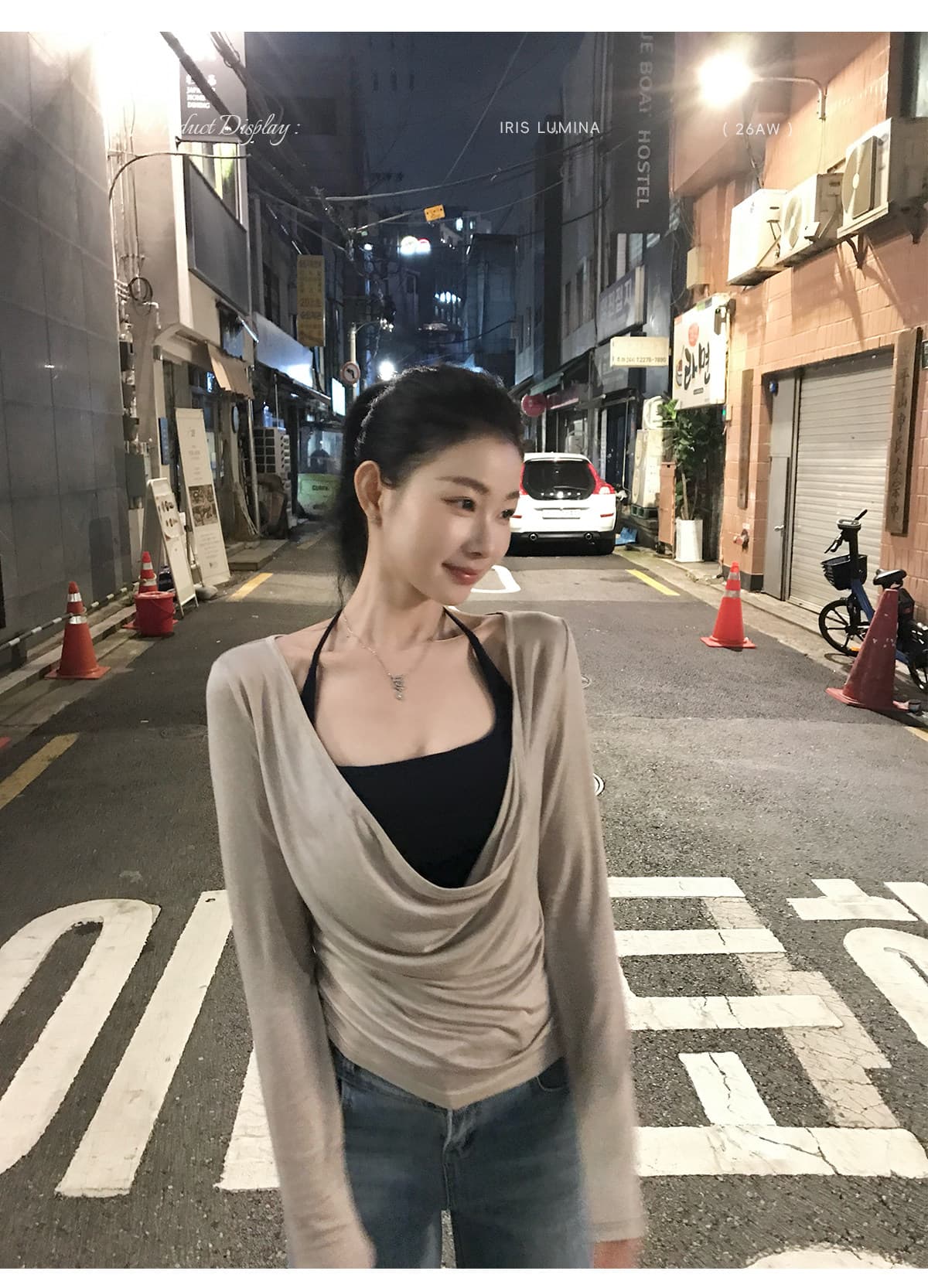 iris lumina 예약하기 어둡고 조용한 스택 음악 가면 의류 긴팔 블라우스 티셔츠 여성 겨울 흔들다 칼라 사실 두 조각 맨위 상세 이미지 2